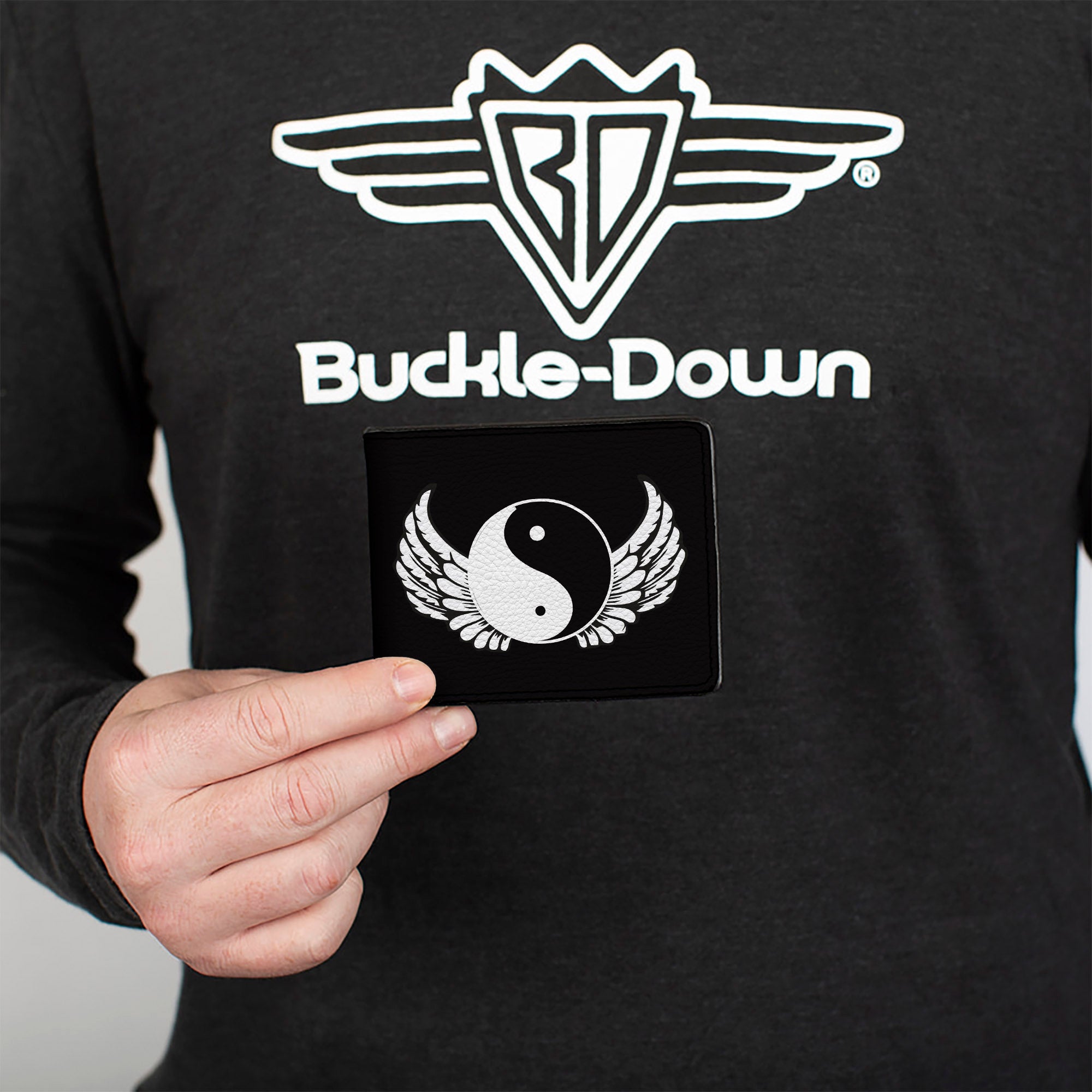 Bi-Fold Wallet - Yin Yang w Wings Black White Bi-Fold Wallets Buckle-Down