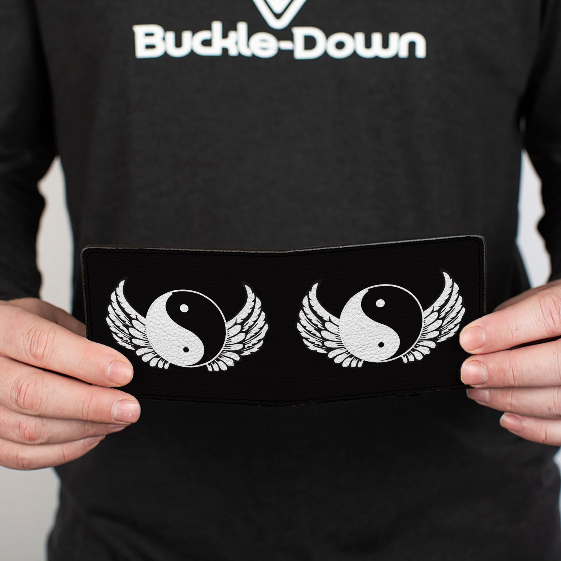 Bi-Fold Wallet - Yin Yang w Wings Black White Bi-Fold Wallets Buckle-Down