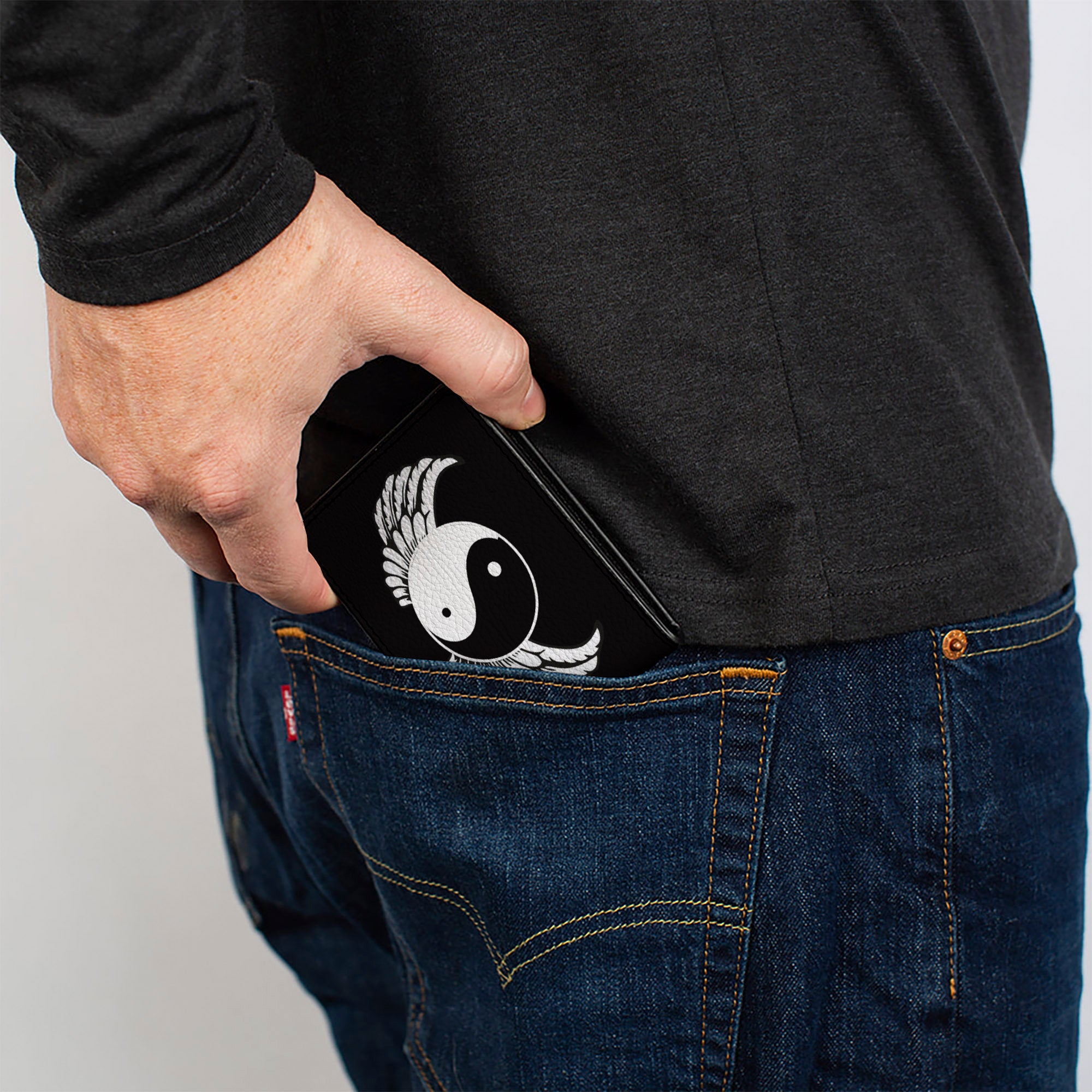 Bi-Fold Wallet - Yin Yang w Wings Black White Bi-Fold Wallets Buckle-Down