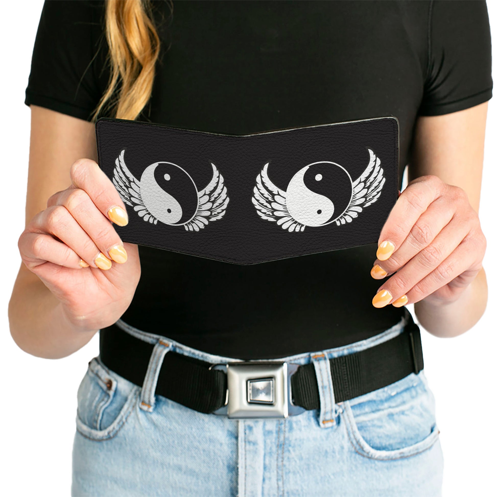 Bi-Fold Wallet - Yin Yang w Wings Black White Bi-Fold Wallets Buckle-Down