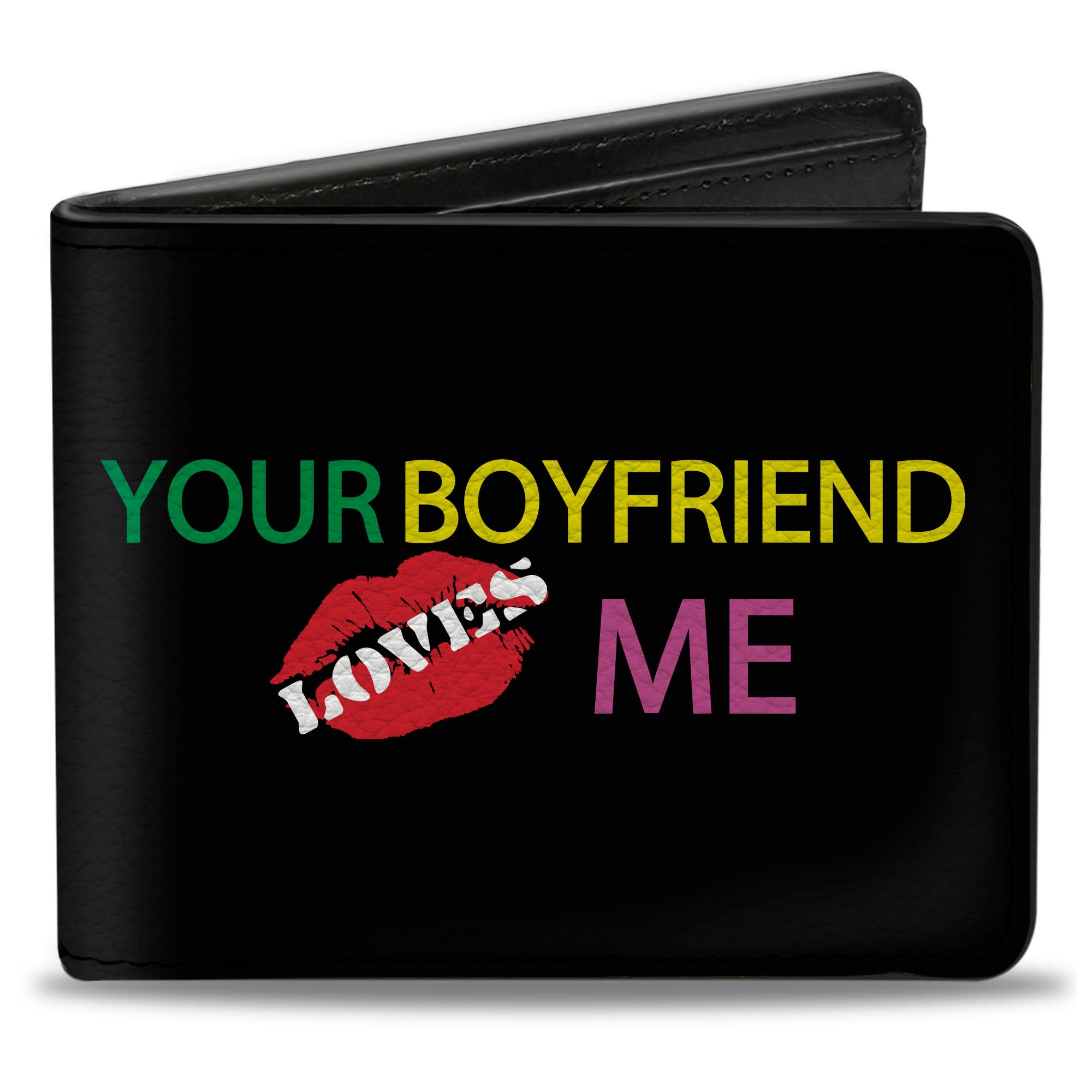 Bi-Fold Wallet - YOUR BOYFRIEND LOVES ME w Kiss Black Neon Bi-Fold Wallets Buckle-Down