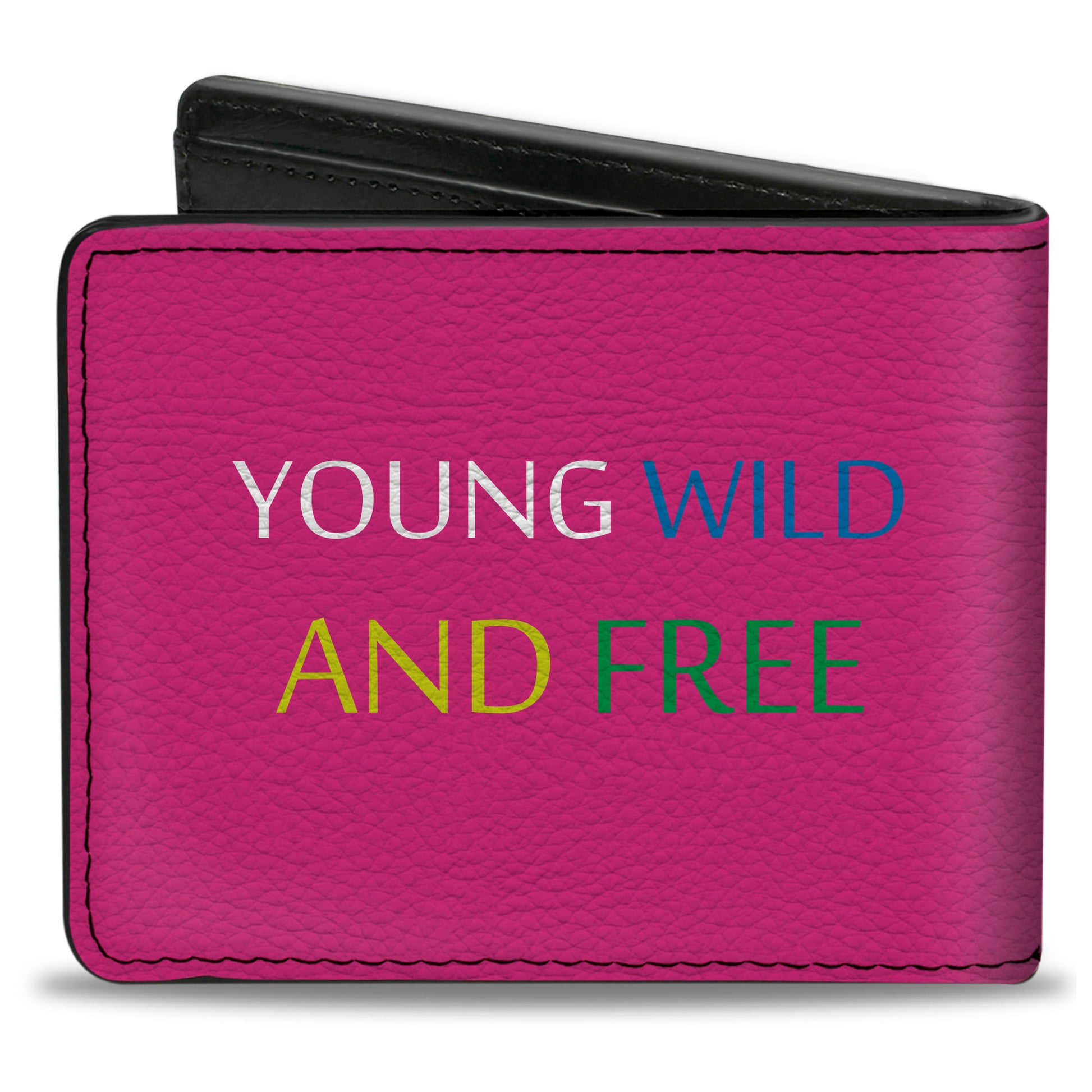 Bi-Fold Wallet - YOUNG WILD AND FREE Pink White Blue Yellow Green Bi-Fold Wallets Buckle-Down