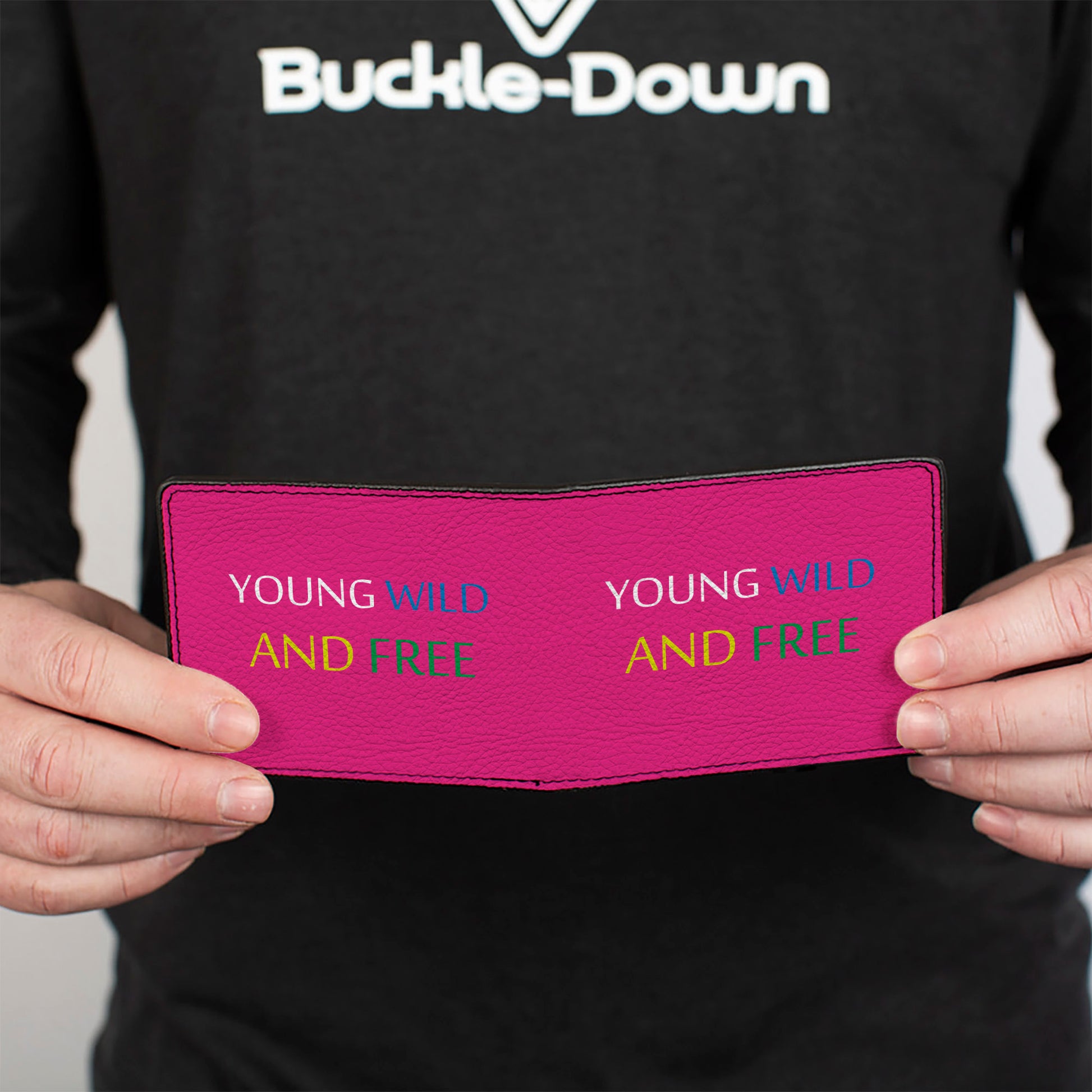 Bi-Fold Wallet - YOUNG WILD AND FREE Pink White Blue Yellow Green Bi-Fold Wallets Buckle-Down