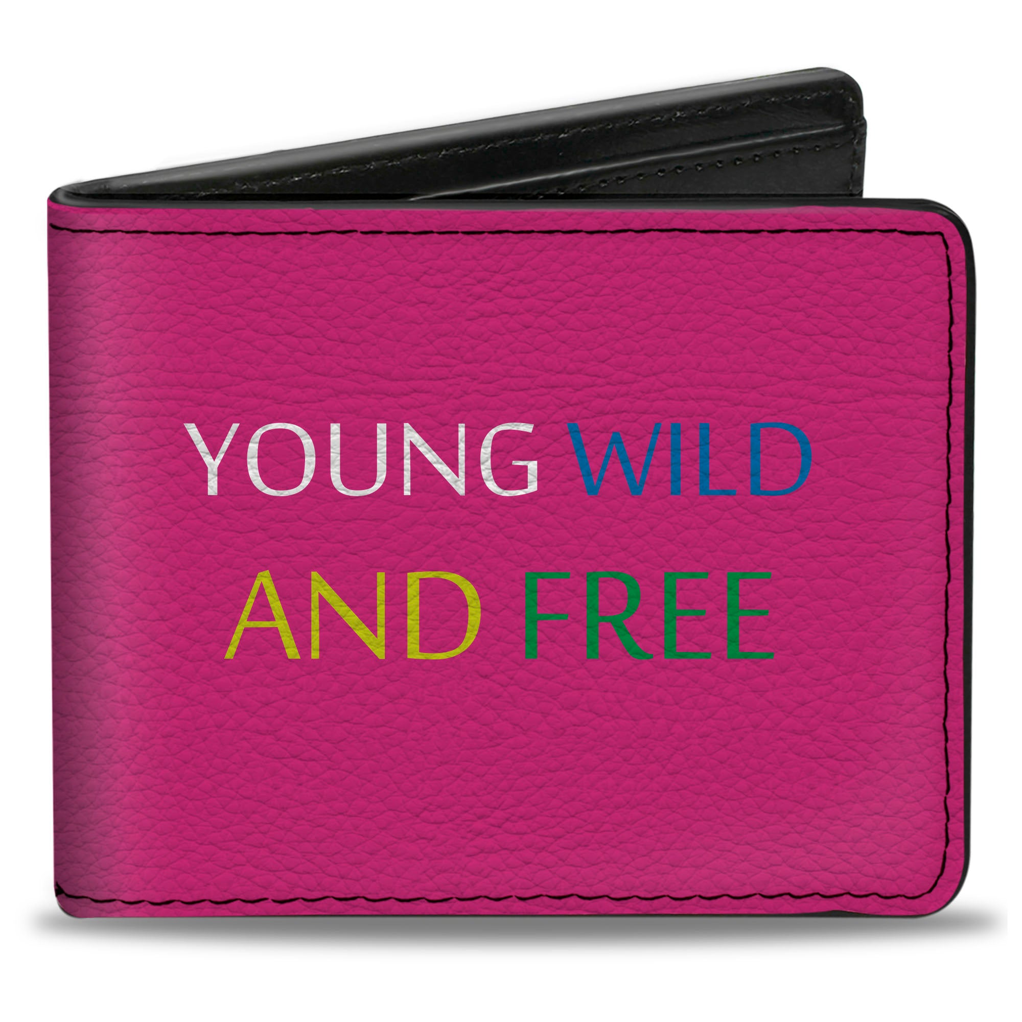 Bi-Fold Wallet - YOUNG WILD AND FREE Pink White Blue Yellow Green Bi-Fold Wallets Buckle-Down