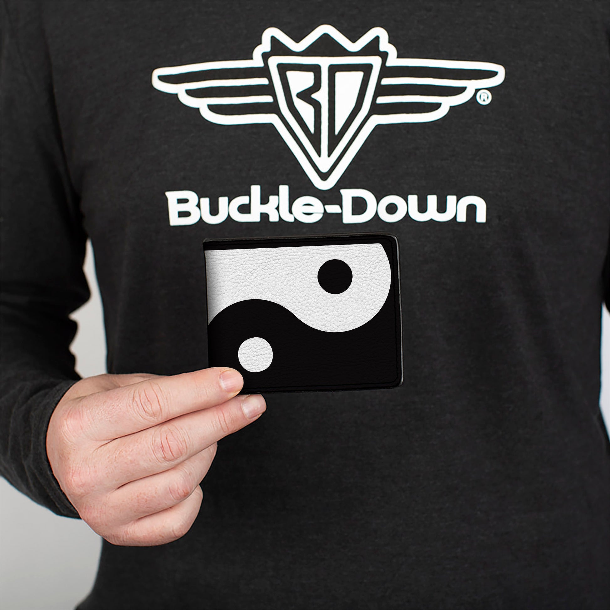 Bi-Fold Wallet - Yin Yang Symbol CLOSE-UP Characters Black White Bi-Fold Wallets Buckle-Down