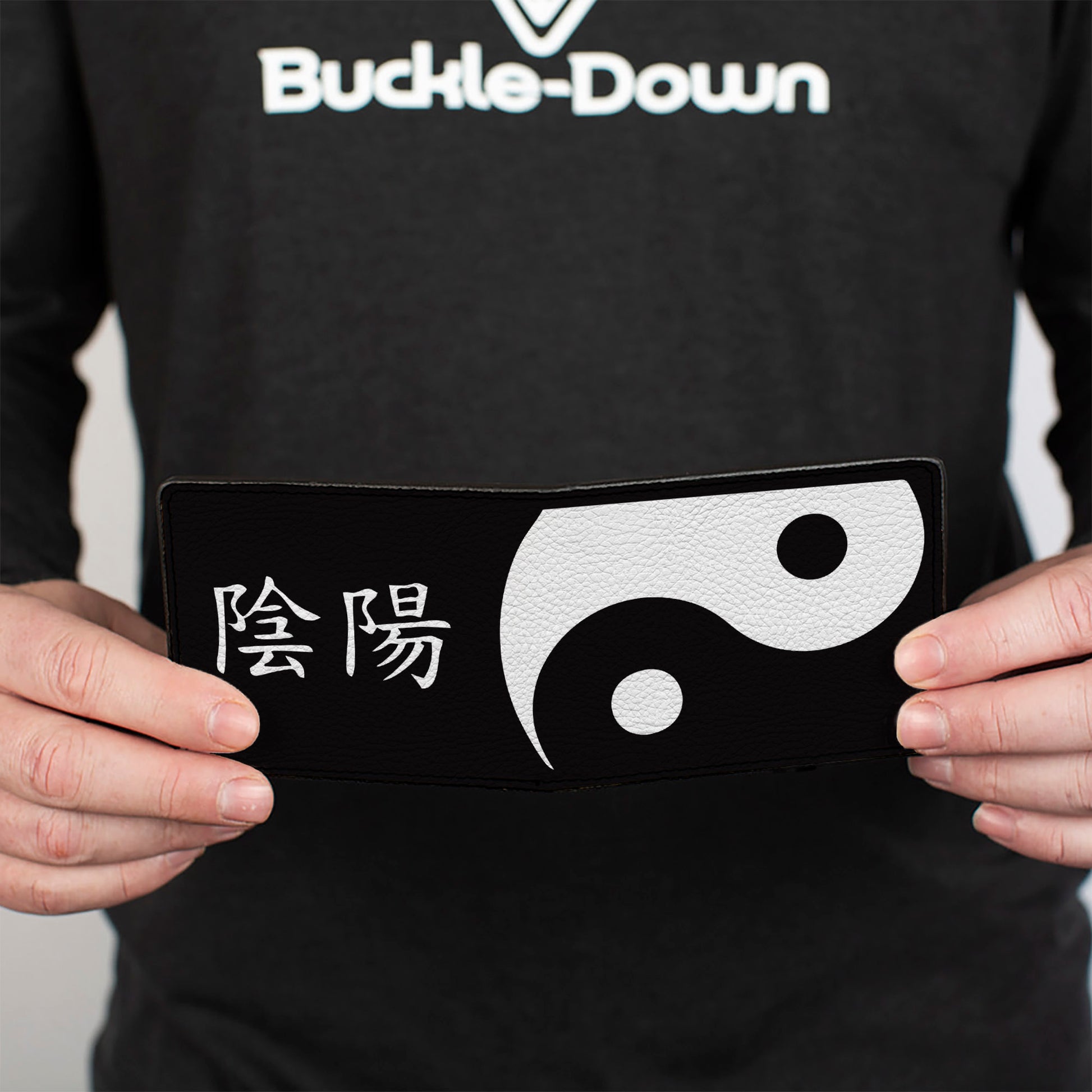 Bi-Fold Wallet - Yin Yang Symbol CLOSE-UP Characters Black White Bi-Fold Wallets Buckle-Down