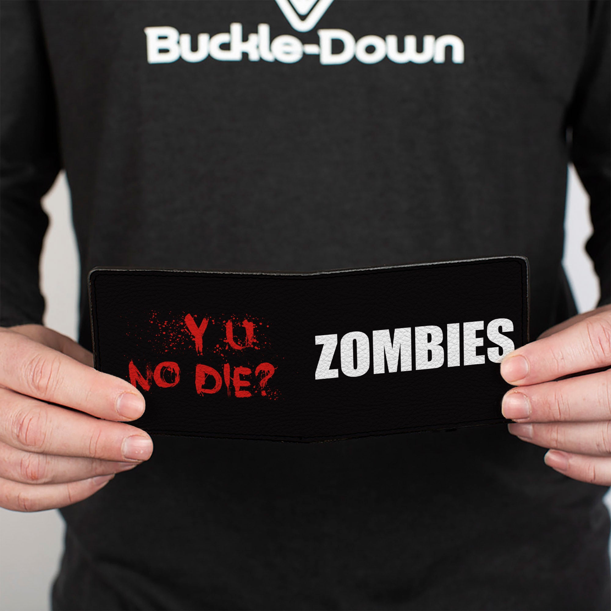 Bi-Fold Wallet - Zombies Y U NO DIE Black White Red Bi-Fold Wallets Buckle-Down
