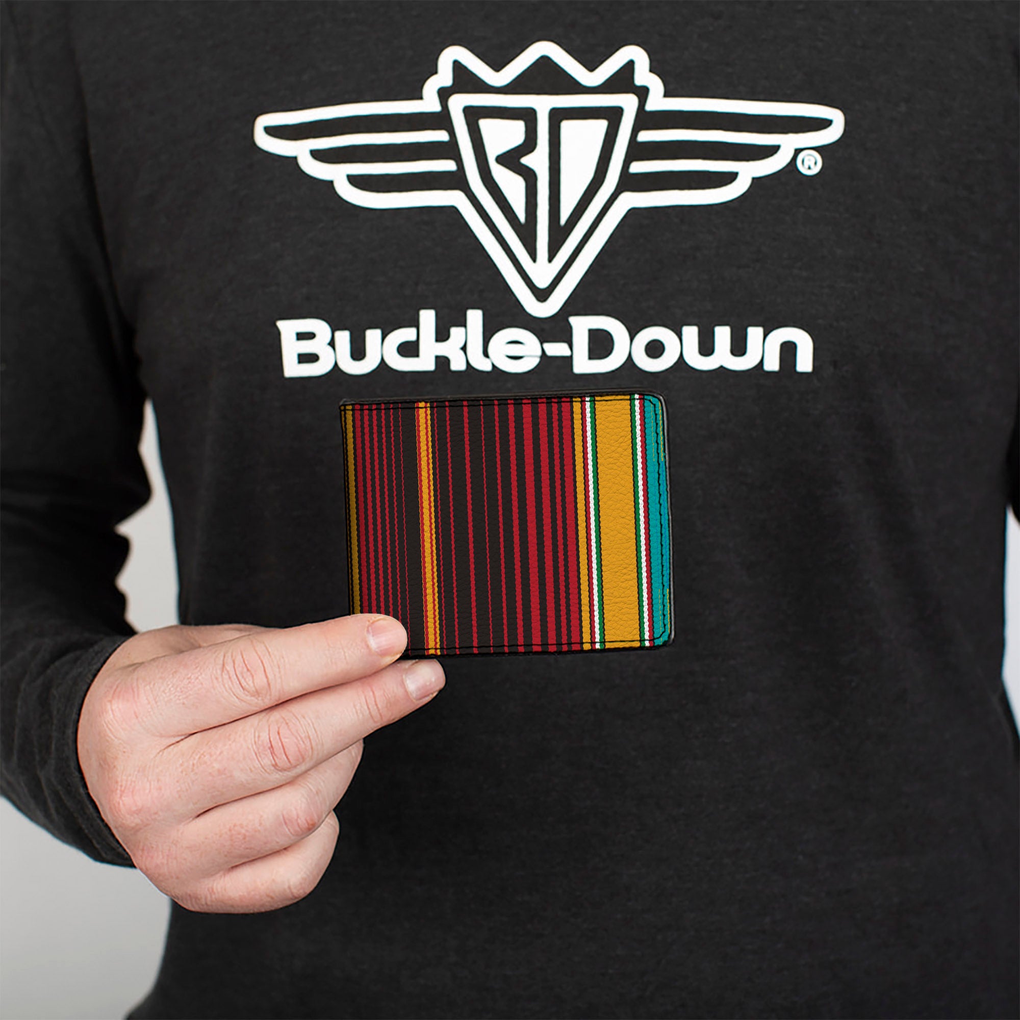 Bi-Fold Wallet - Zarape6 Vertical Stripe Gold Blues Black Red Bi-Fold Wallets Buckle-Down