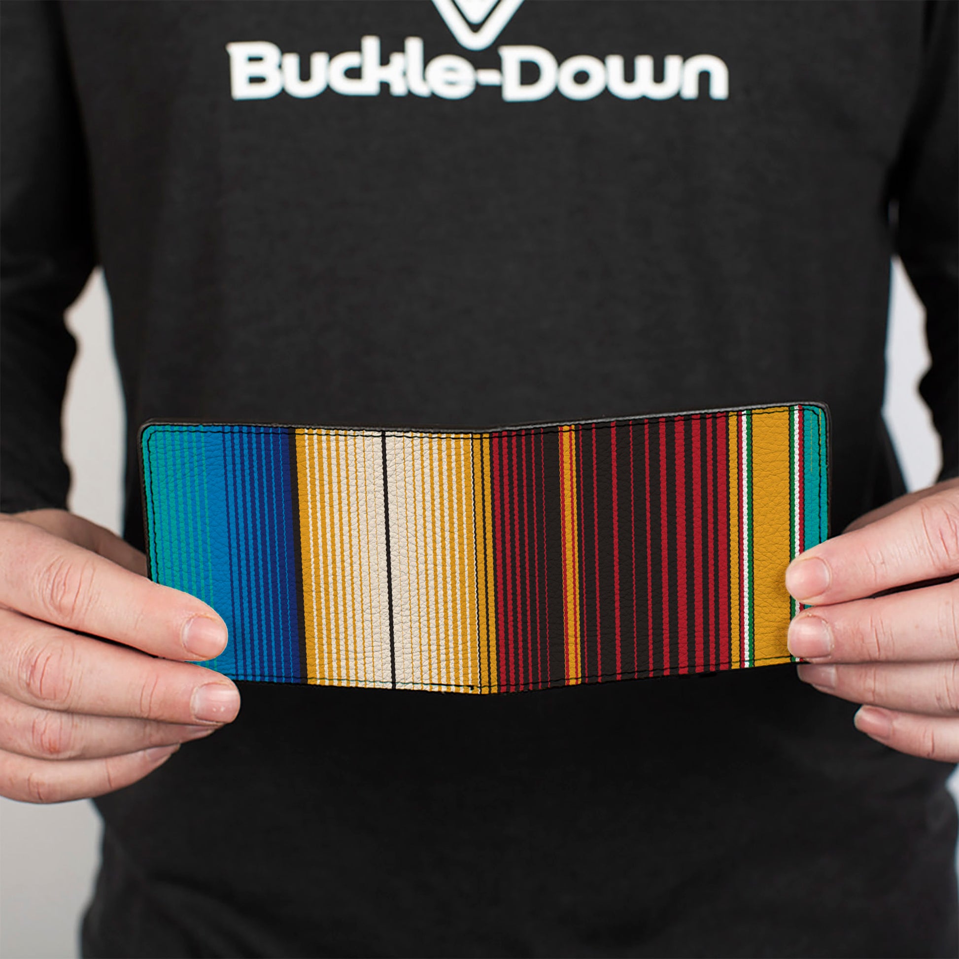 Bi-Fold Wallet - Zarape6 Vertical Stripe Gold Blues Black Red Bi-Fold Wallets Buckle-Down