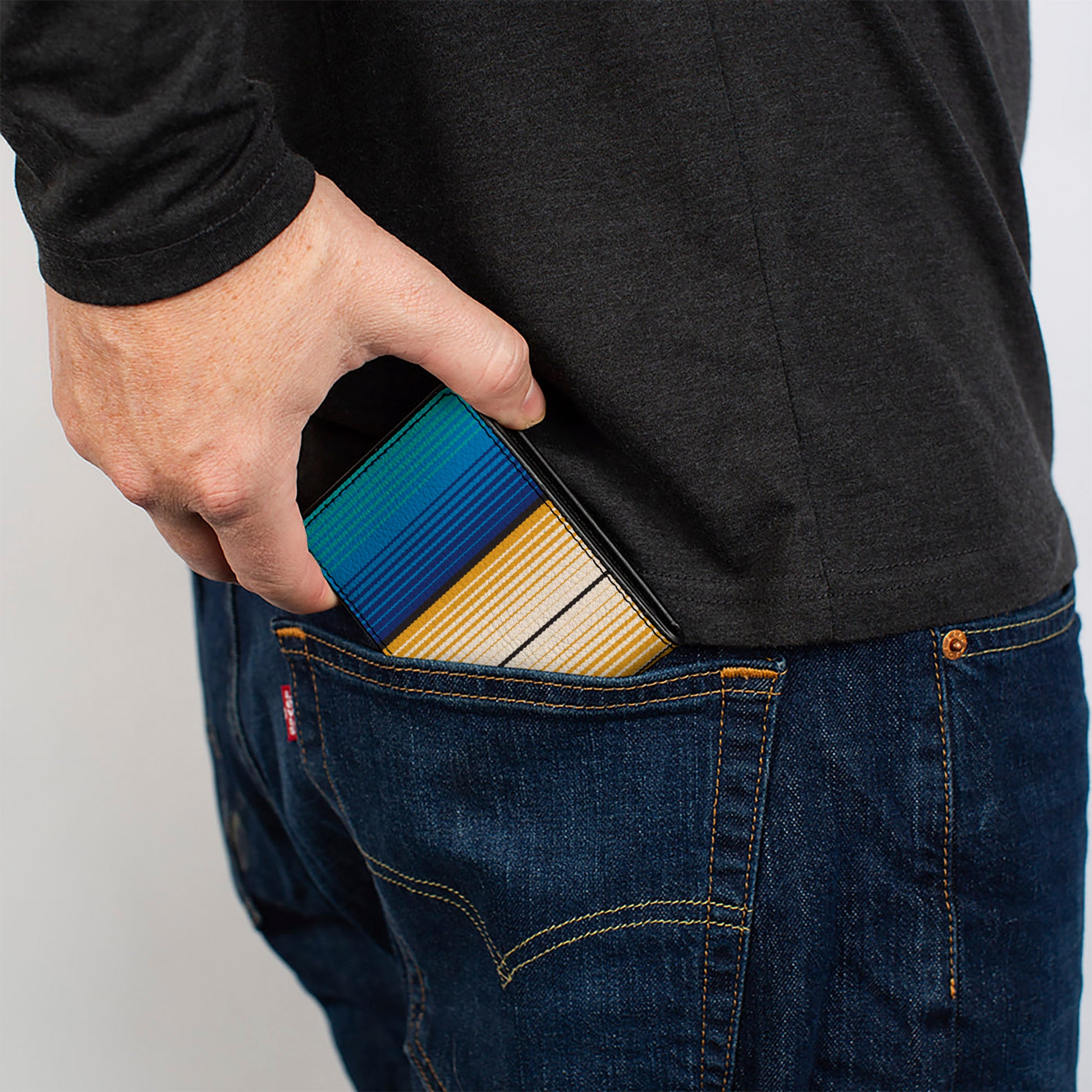 Bi-Fold Wallet - Zarape6 Vertical Stripe Gold Blues Black Red Bi-Fold Wallets Buckle-Down