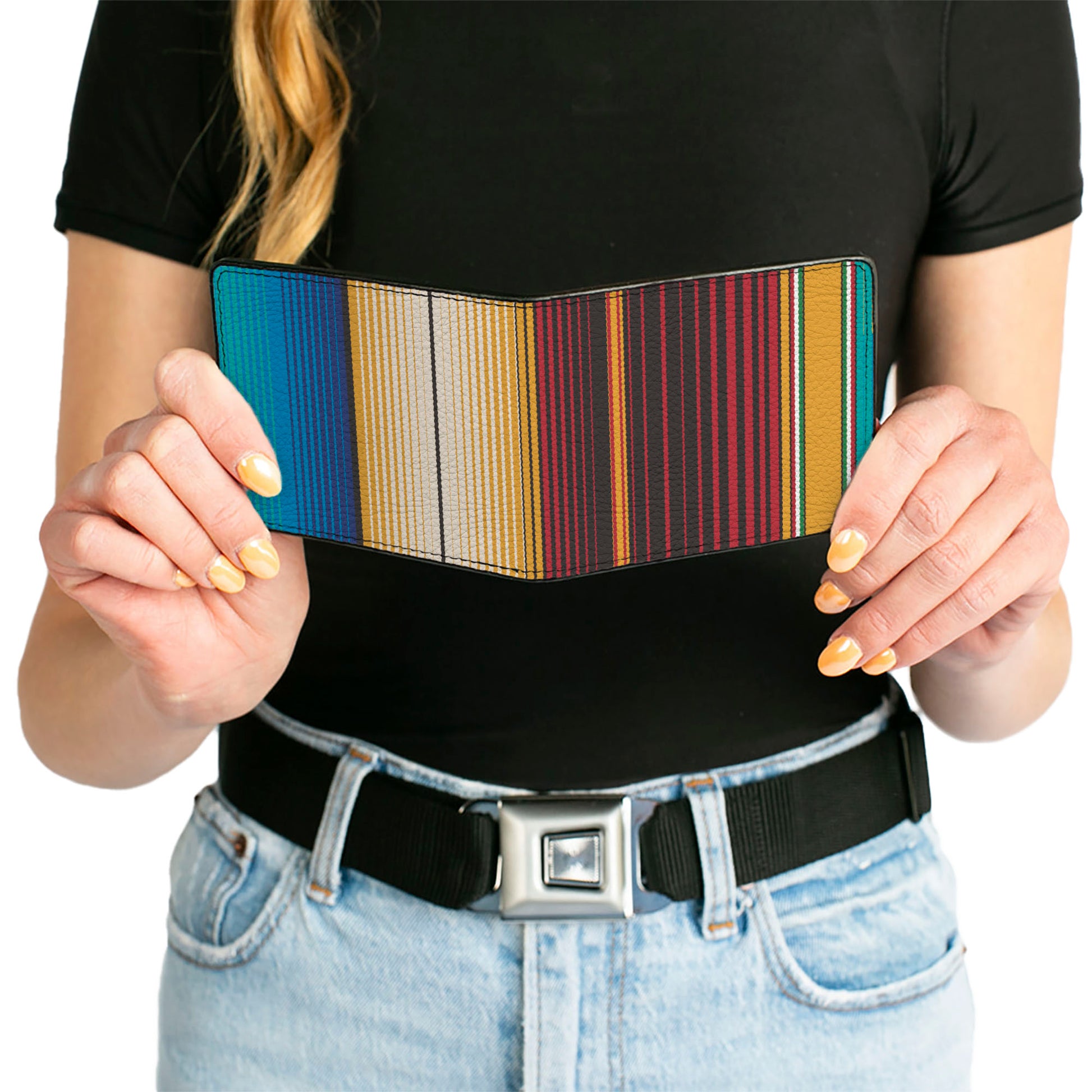 Bi-Fold Wallet - Zarape6 Vertical Stripe Gold Blues Black Red Bi-Fold Wallets Buckle-Down