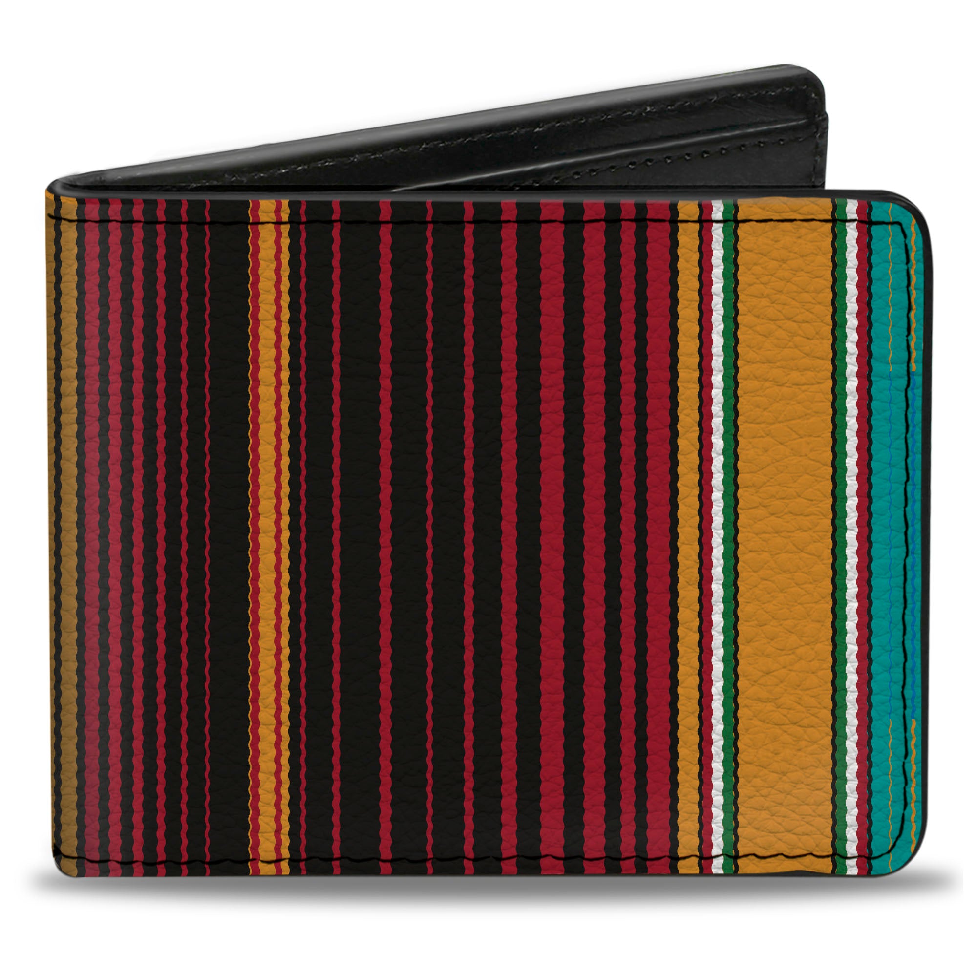 Bi-Fold Wallet - Zarape6 Vertical Stripe Gold Blues Black Red Bi-Fold Wallets Buckle-Down