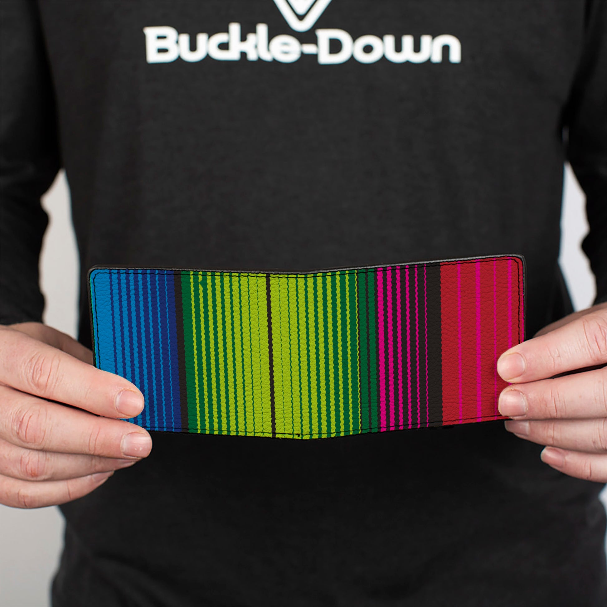 Bi-Fold Wallet - Zarape7 Vertical Pinks Blues Greens Black Bi-Fold Wallets Buckle-Down