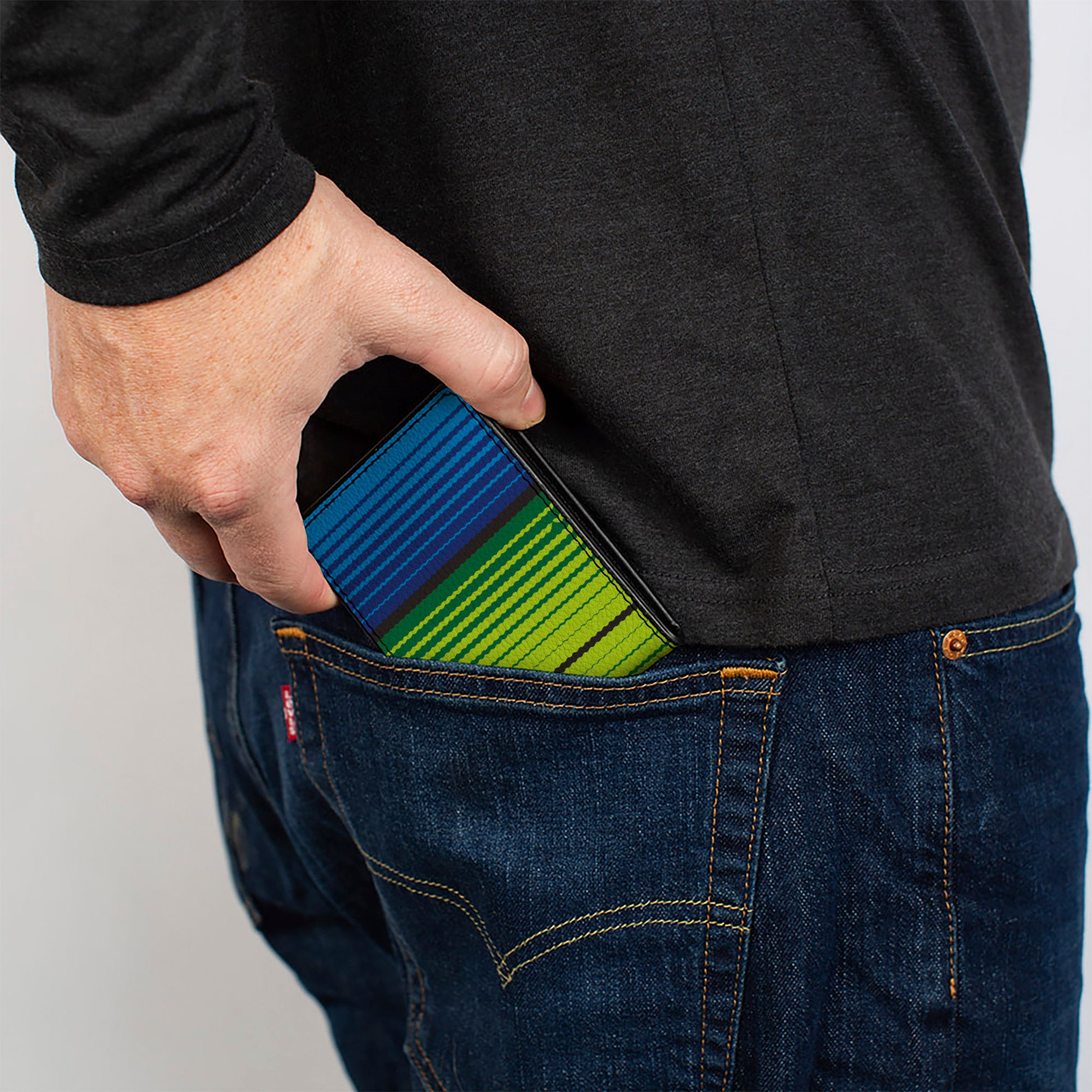 Bi-Fold Wallet - Zarape7 Vertical Pinks Blues Greens Black Bi-Fold Wallets Buckle-Down