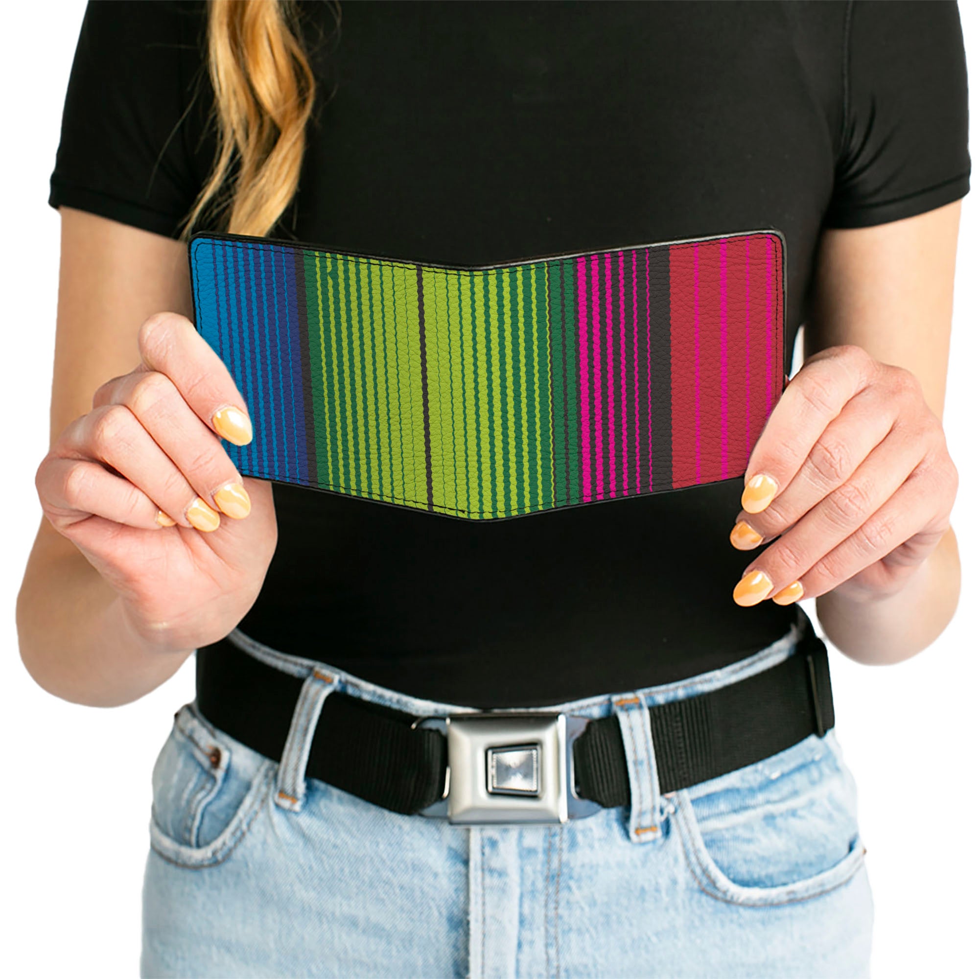 Bi-Fold Wallet - Zarape7 Vertical Pinks Blues Greens Black Bi-Fold Wallets Buckle-Down