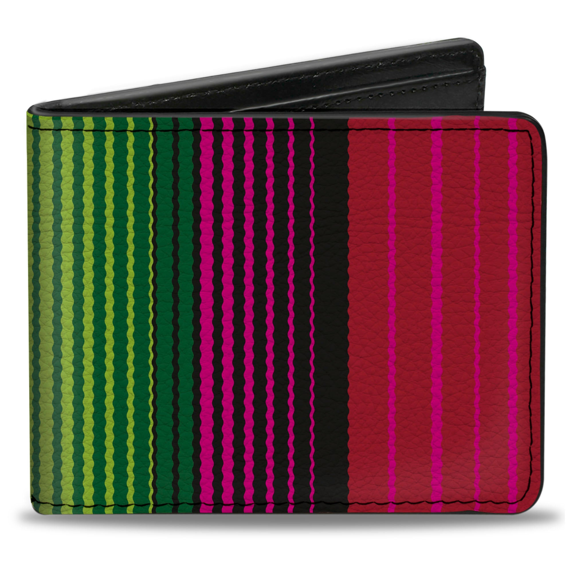 Bi-Fold Wallet - Zarape7 Vertical Pinks Blues Greens Black Bi-Fold Wallets Buckle-Down