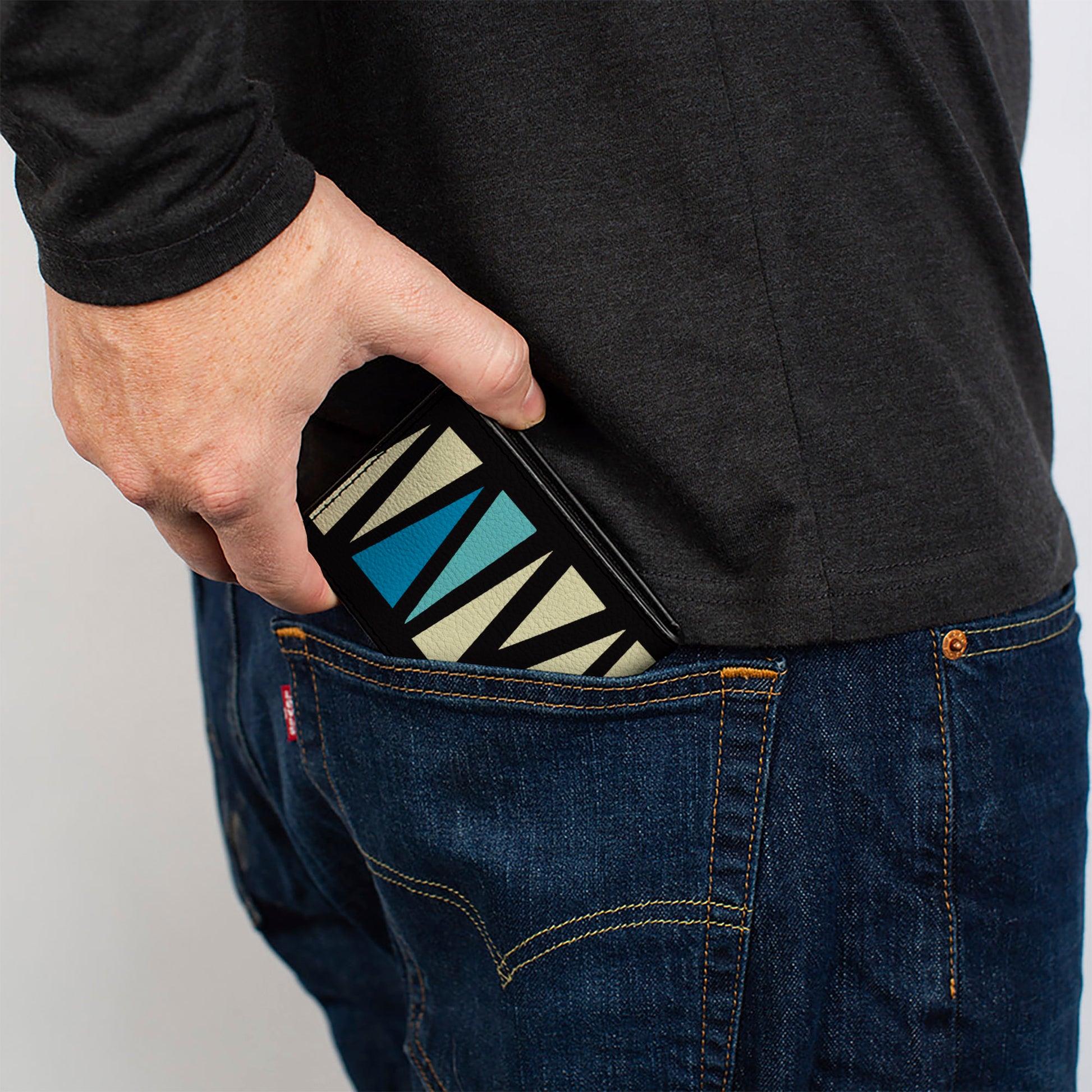 Bi-Fold Wallet - Zig Zag Doodle Black Cream Blues Bi-Fold Wallets Buckle-Down