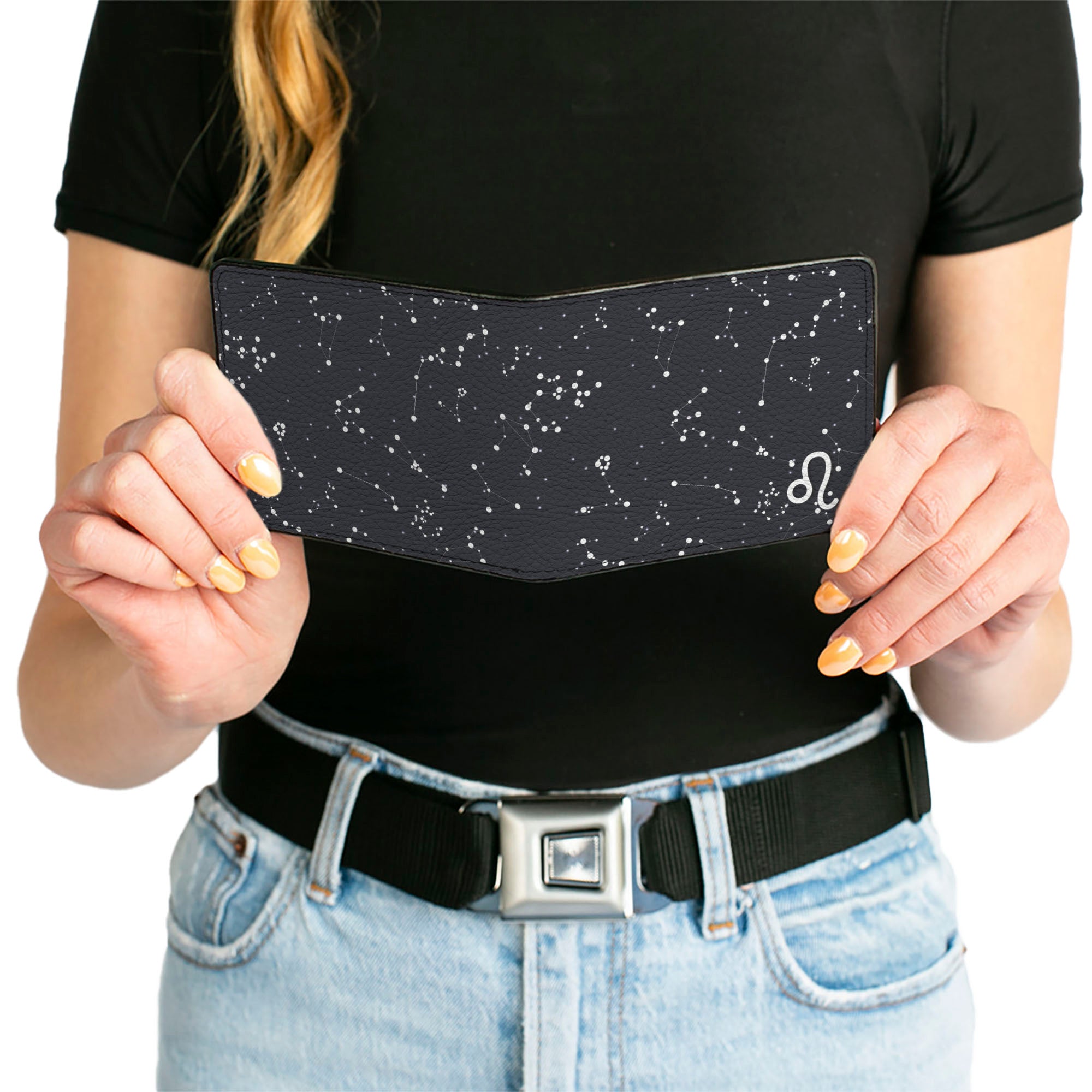 Bi-Fold Wallet - Zodiac Leo Symbol Constellations Black White Bi-Fold Wallets Buckle-Down