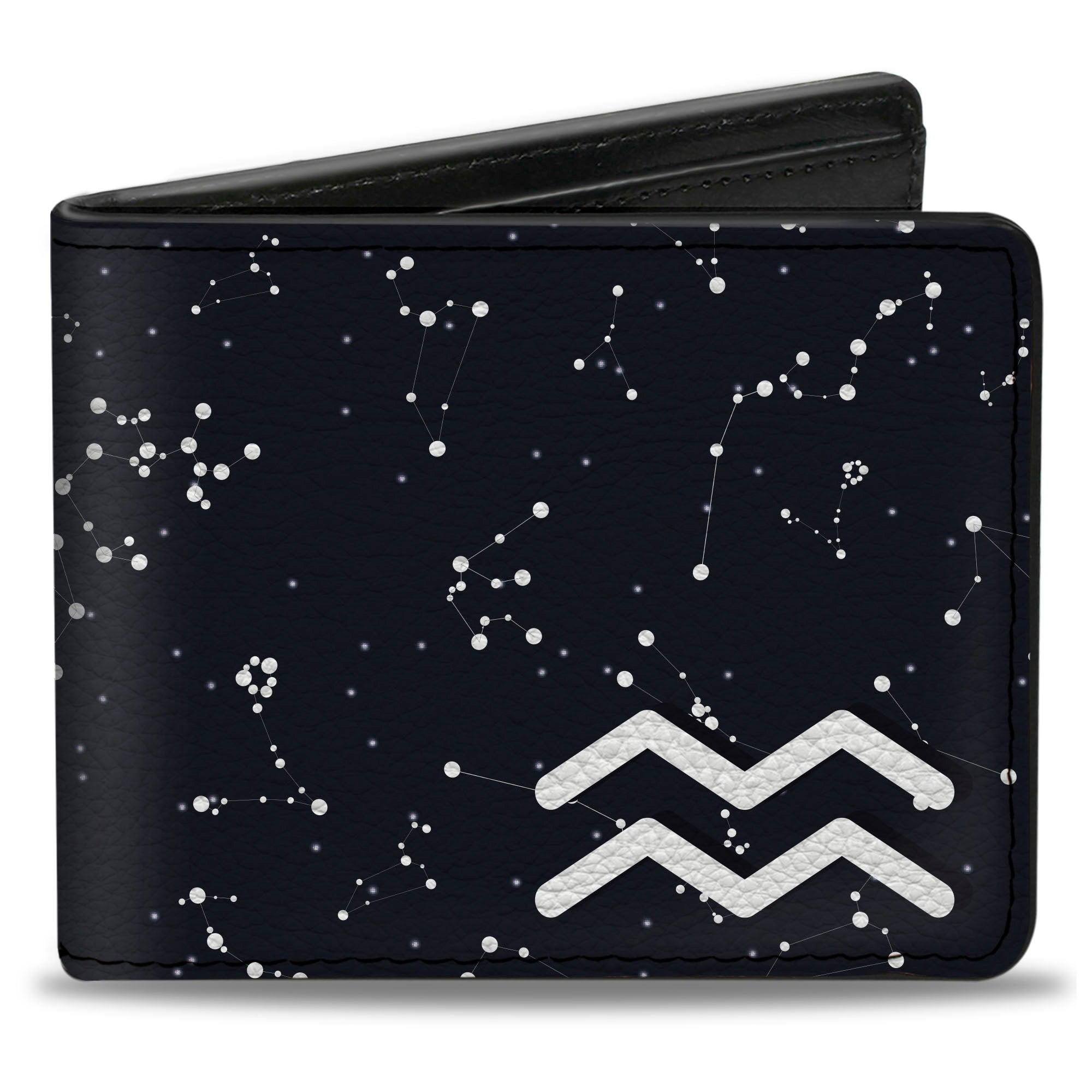Bi-Fold Wallet - Zodiac Aquarius Symbol Constellations Black White Bi-Fold Wallets Buckle-Down