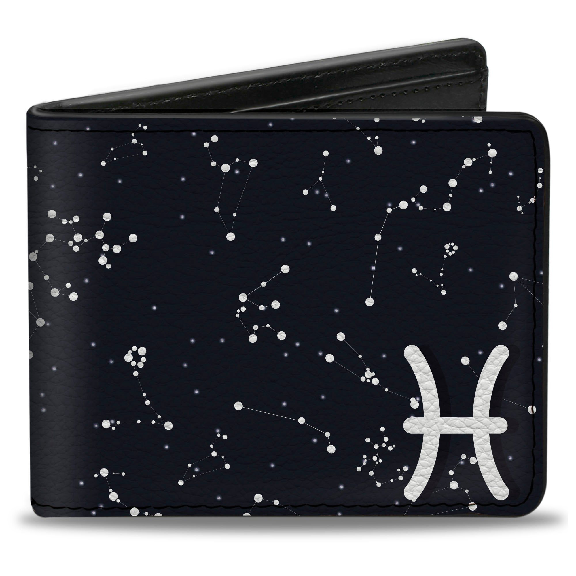 Bi-Fold Wallet - Zodiac Pisces Symbol Constellations Black White Bi-Fold Wallets Buckle-Down