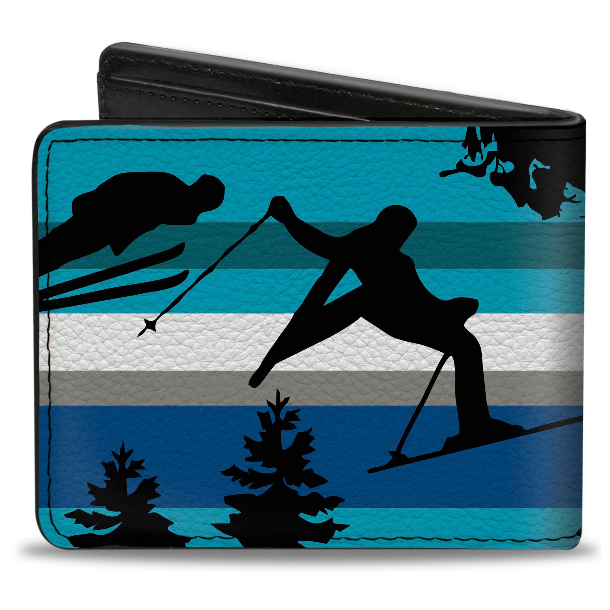 Bi-Fold Wallet - Action Ski Pose Tree Silhouettes Stripes Blues Black Bi-Fold Wallets Buckle-Down