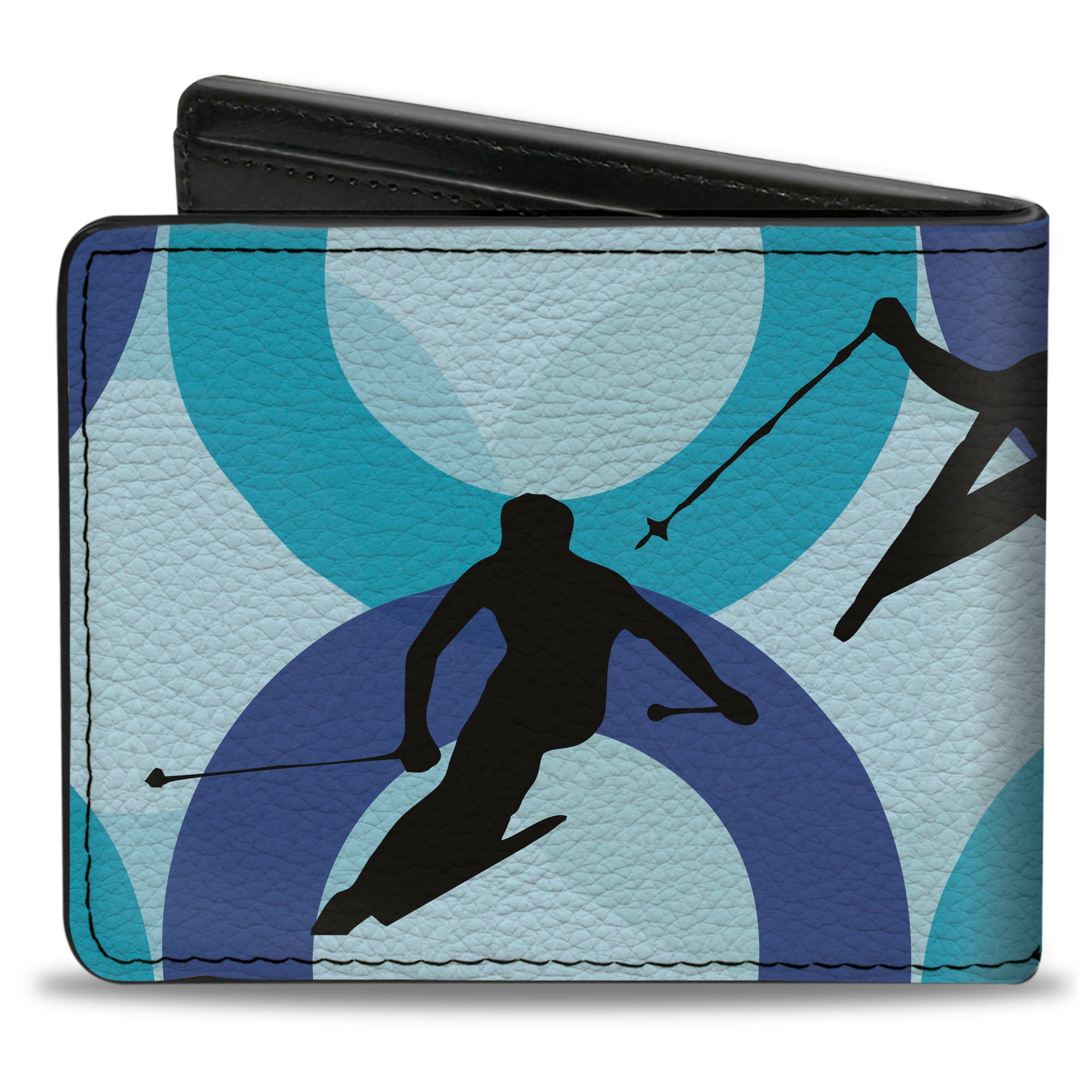Bi-Fold Wallet - Action Ski Pose Silhouettes Rings Blues Black Bi-Fold Wallets Buckle-Down