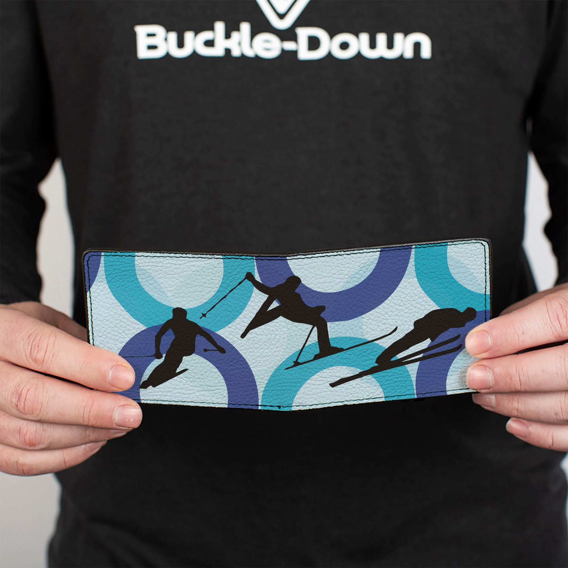 Bi-Fold Wallet - Action Ski Pose Silhouettes Rings Blues Black Bi-Fold Wallets Buckle-Down