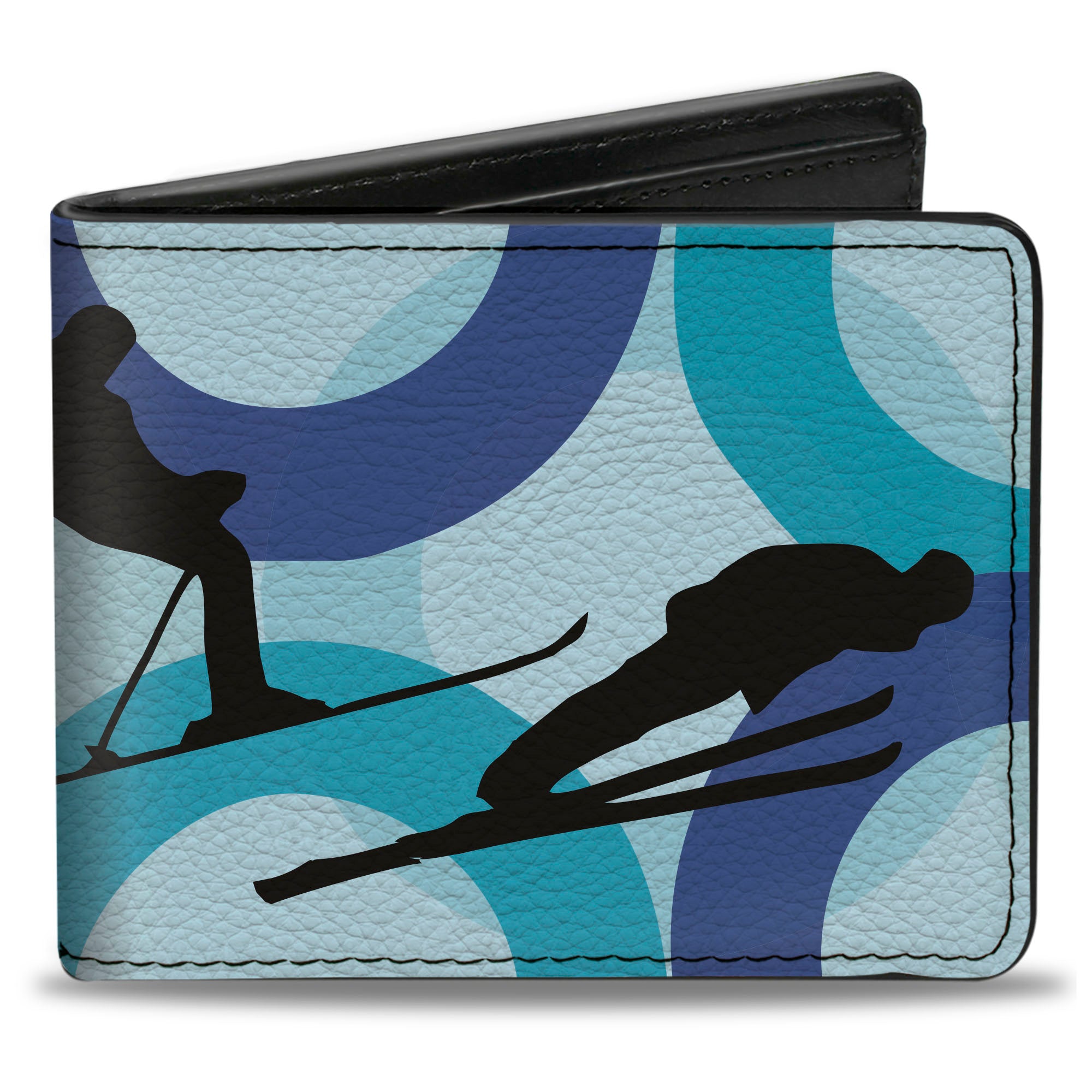 Bi-Fold Wallet - Action Ski Pose Silhouettes Rings Blues Black Bi-Fold Wallets Buckle-Down