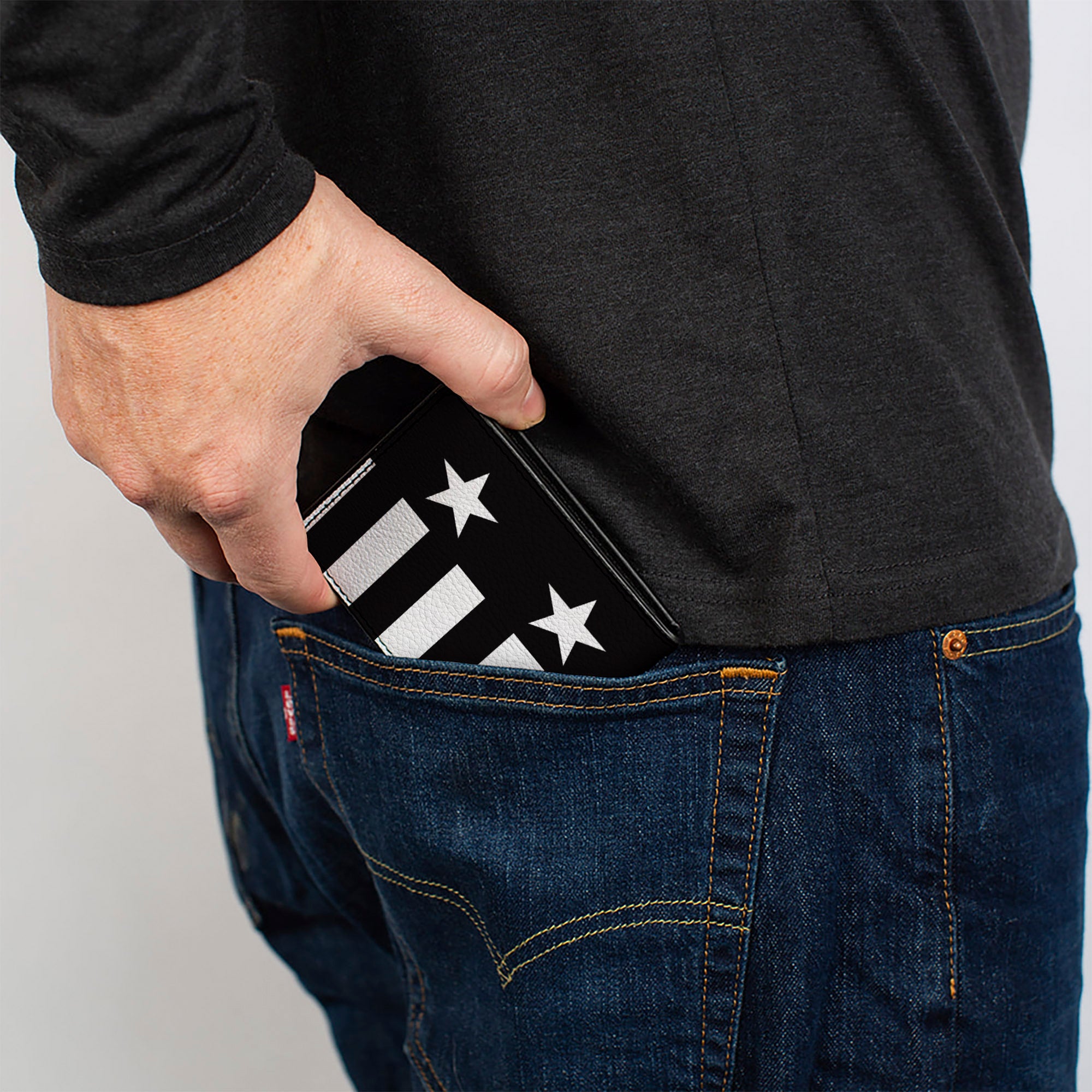 Bi-Fold Wallet - Americana Stars & Stripes Black White Bi-Fold Wallets Buckle-Down