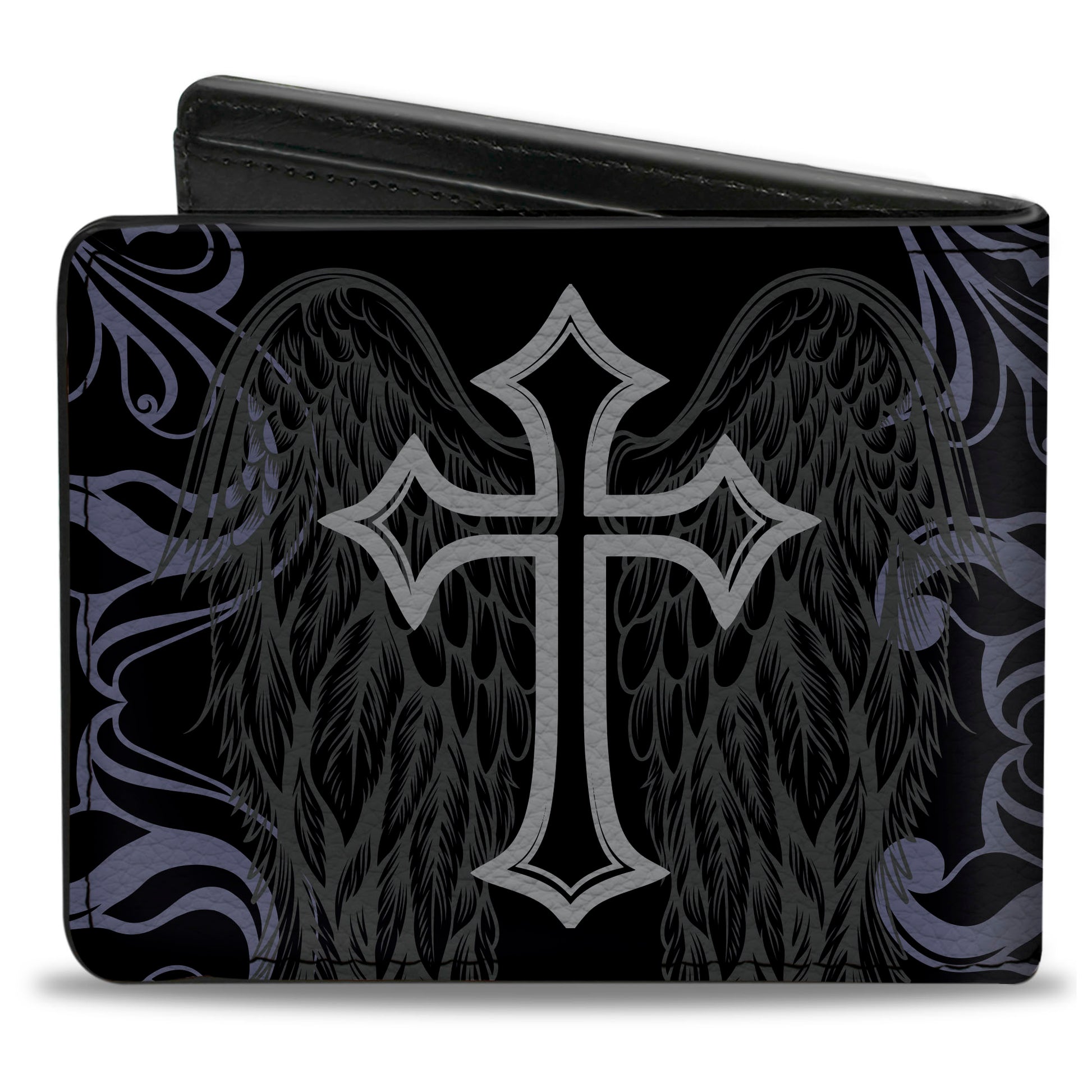 Bi-Fold Wallet - Angel Wings Cross Black/Grays Bi-Fold Wallets Buckle-Down