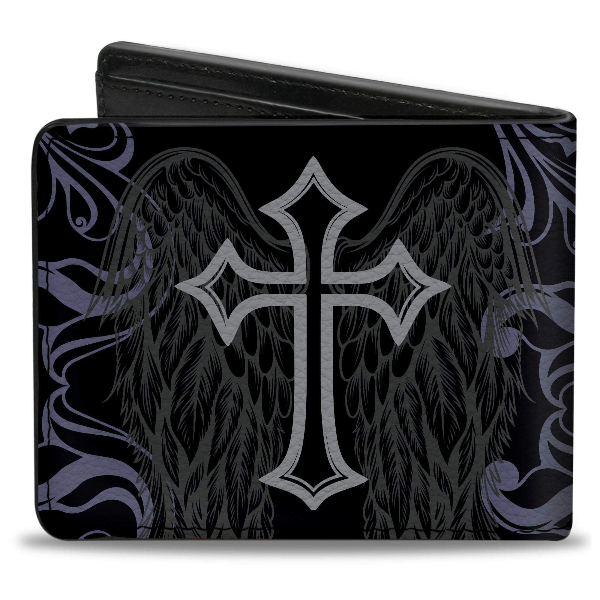 Bi-Fold Wallet - Angel Wings Cross Black/Grays Bi-Fold Wallets Buckle-Down