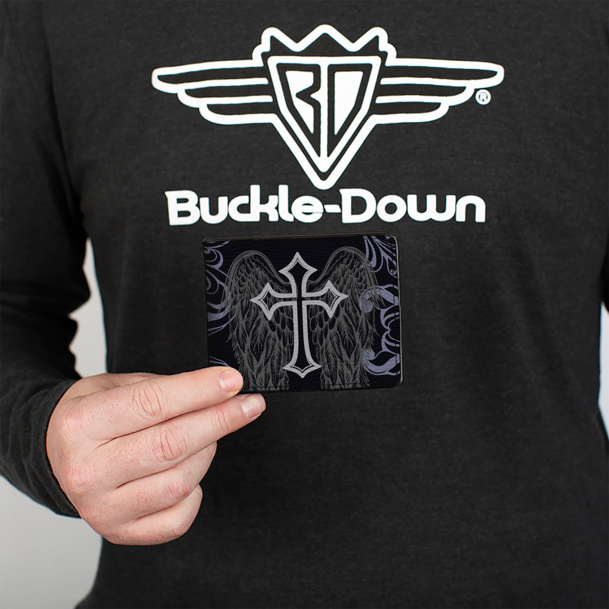 Bi-Fold Wallet - Angel Wings Cross Black/Grays Bi-Fold Wallets Buckle-Down