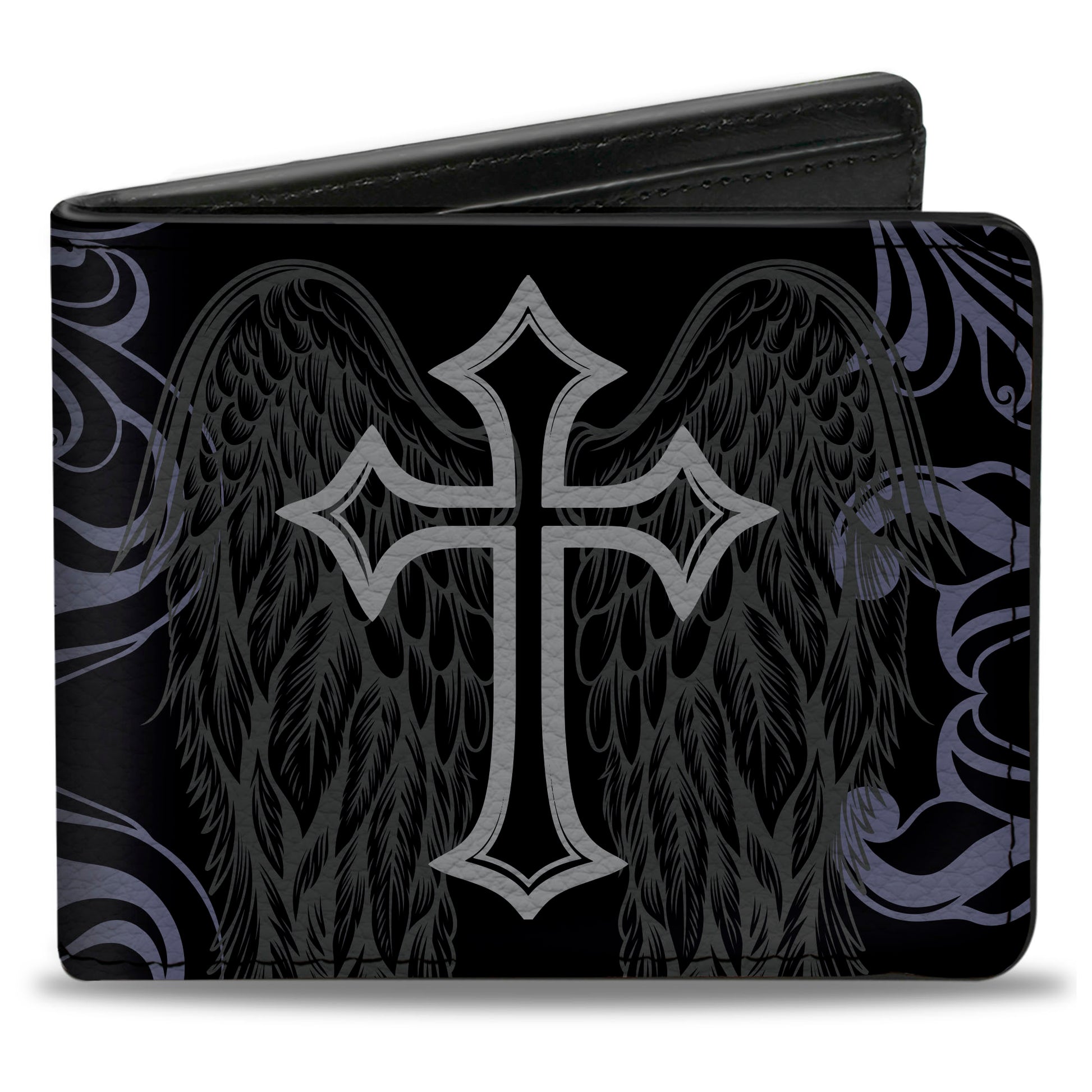 Bi-Fold Wallet - Angel Wings Cross Black/Grays Bi-Fold Wallets Buckle-Down