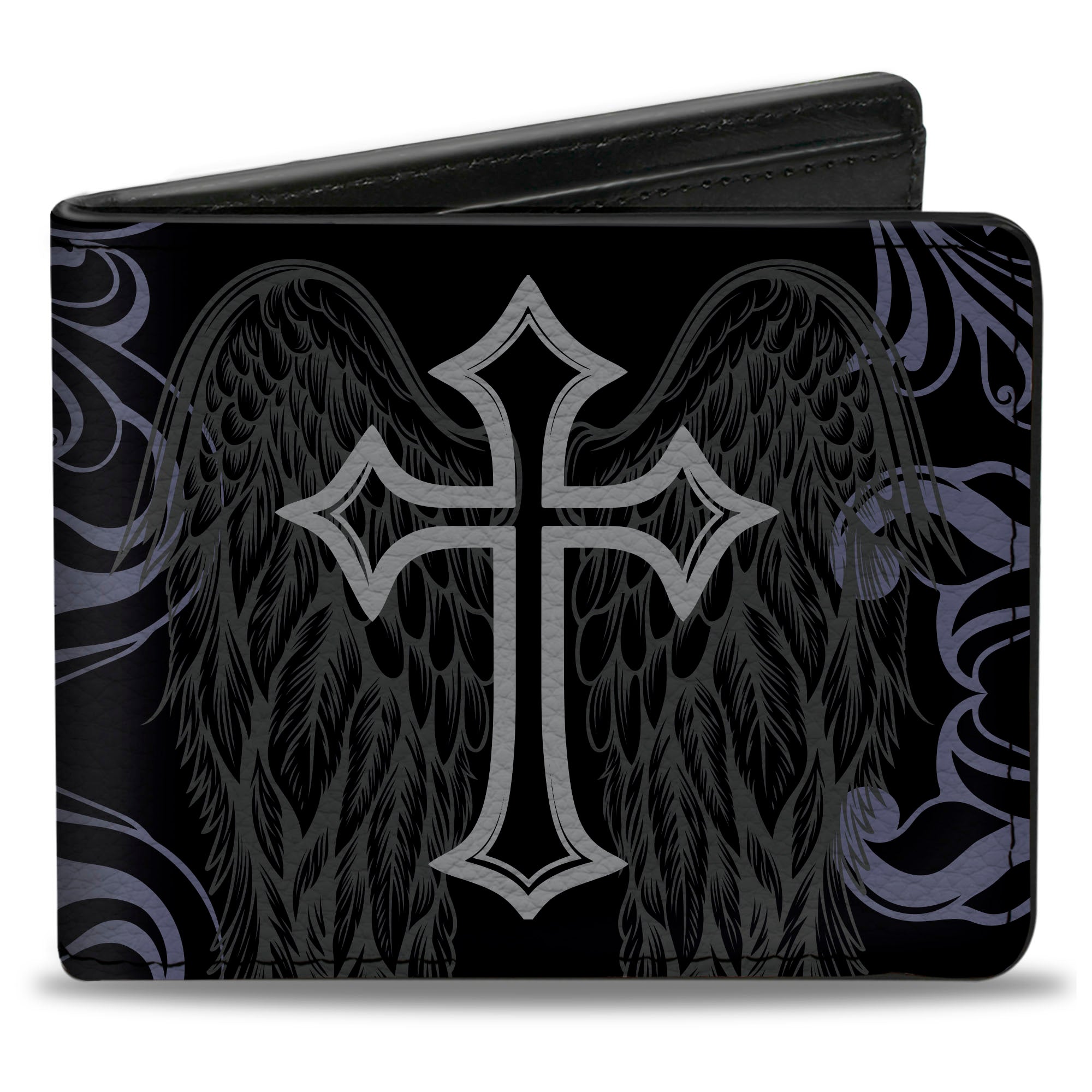 Bi-Fold Wallet - Angel Wings Cross Black/Grays Bi-Fold Wallets Buckle-Down