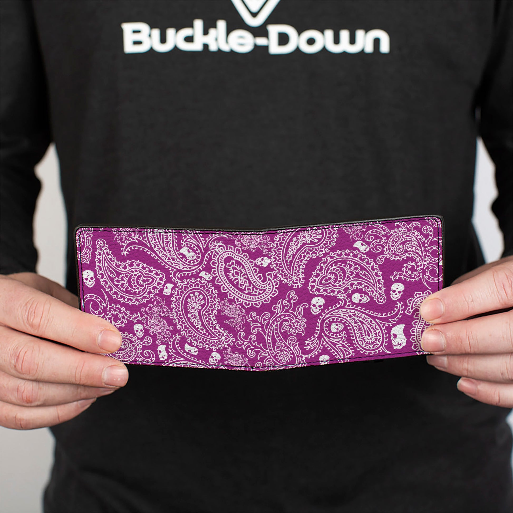Bi-Fold Wallet - Bandana Skulls Purple White Bi-Fold Wallets Buckle-Down