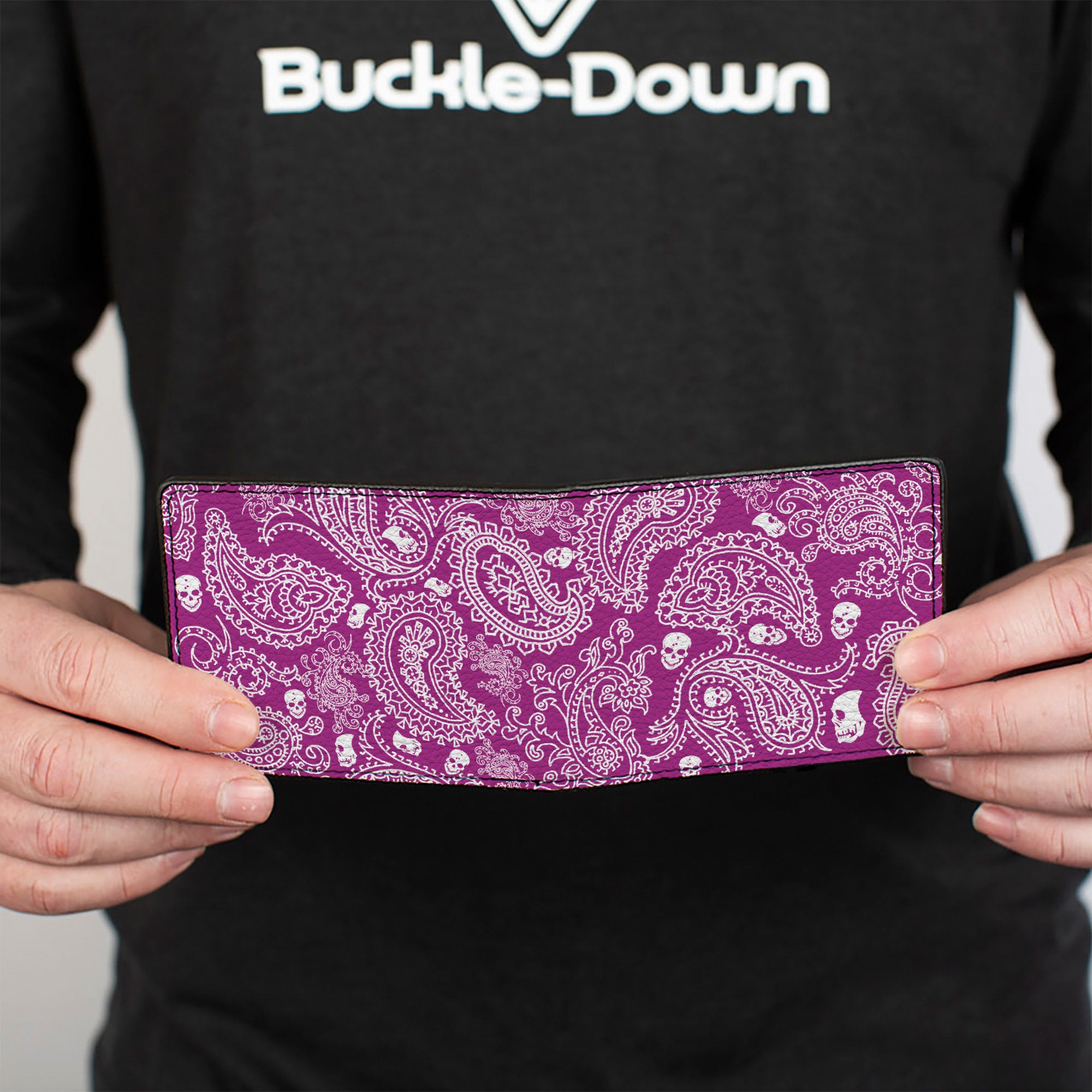 Bi-Fold Wallet - Bandana Skulls Purple White Bi-Fold Wallets Buckle-Down
