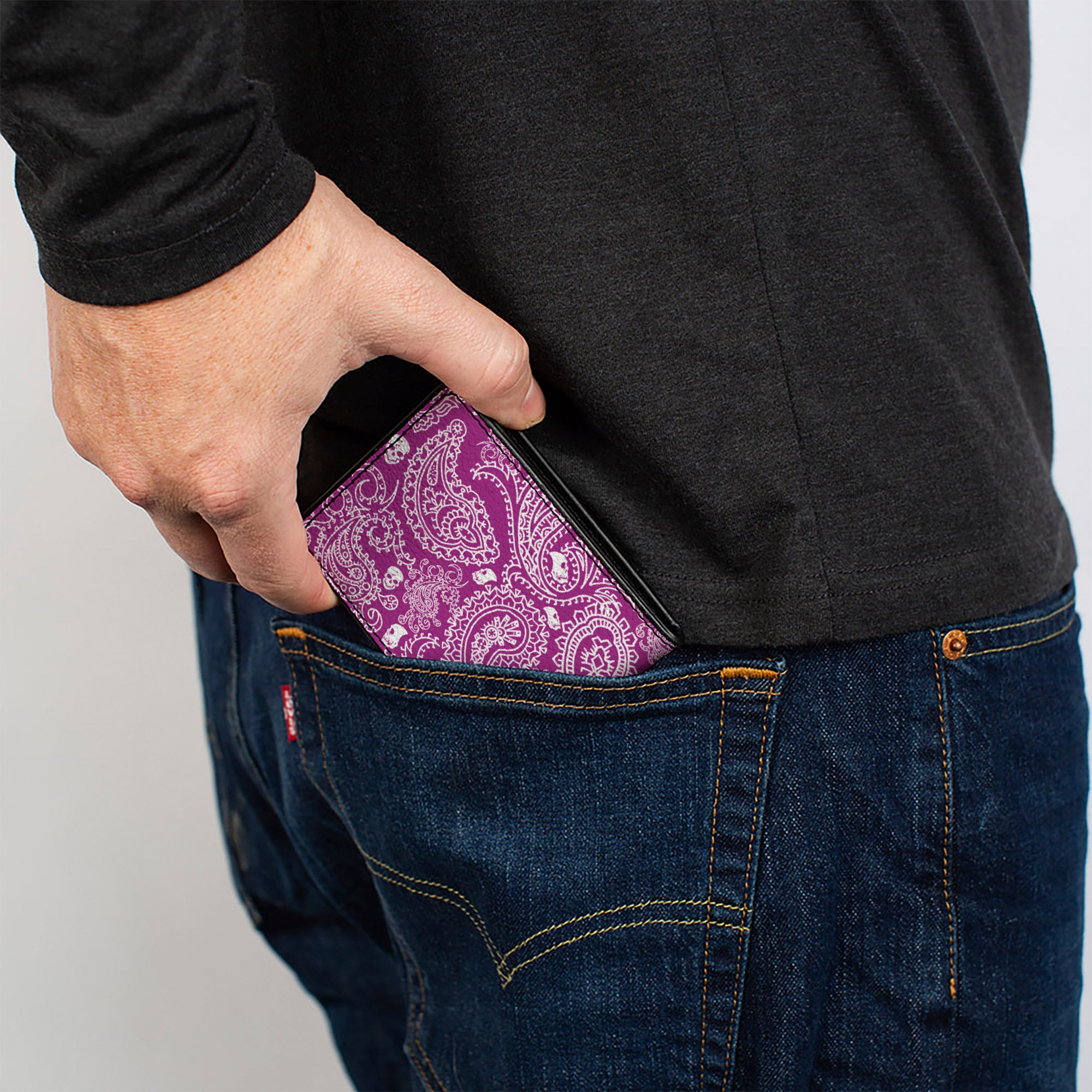 Bi-Fold Wallet - Bandana Skulls Purple White Bi-Fold Wallets Buckle-Down