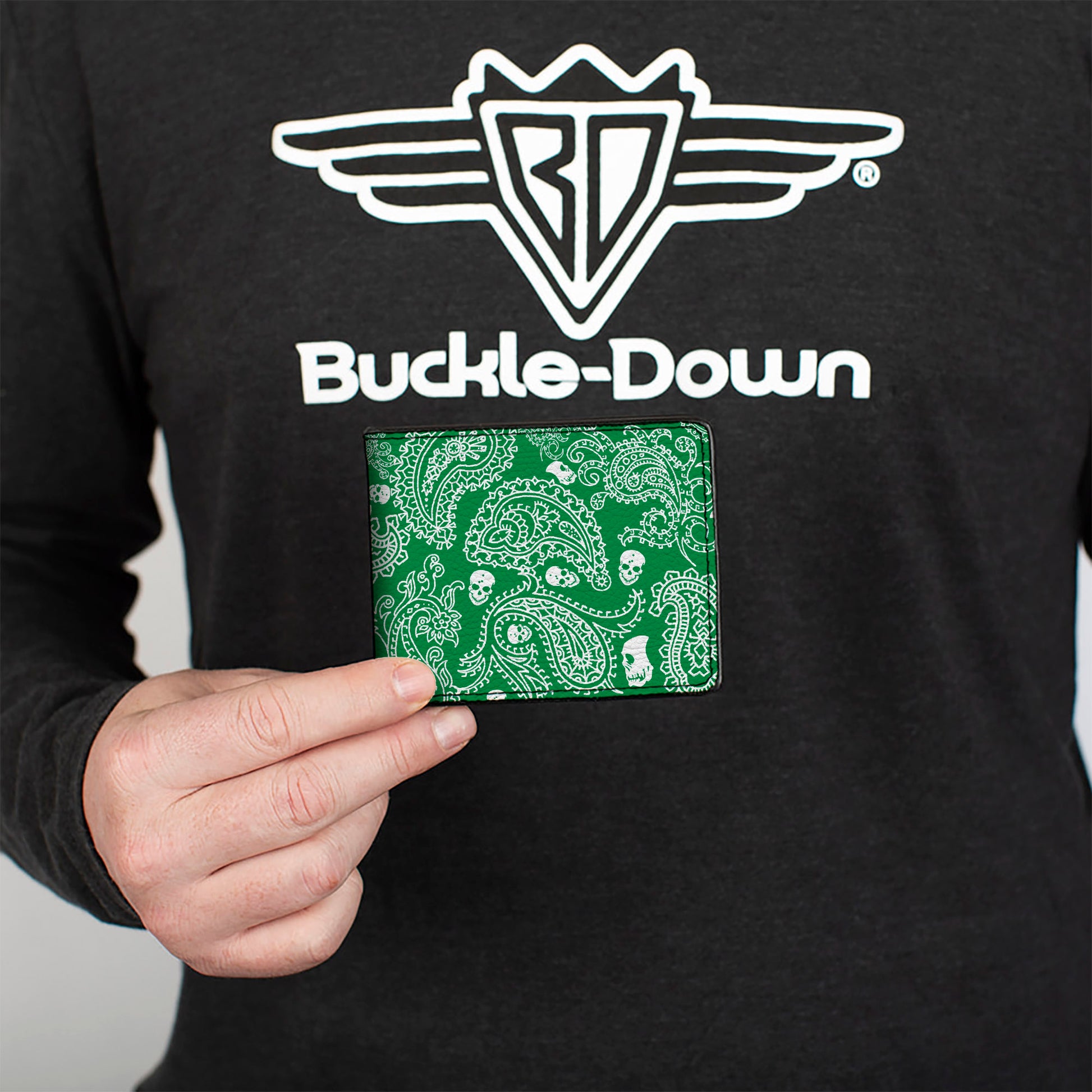 Bi-Fold Wallet - Bandana Skulls Irish Green White Bi-Fold Wallets Buckle-Down