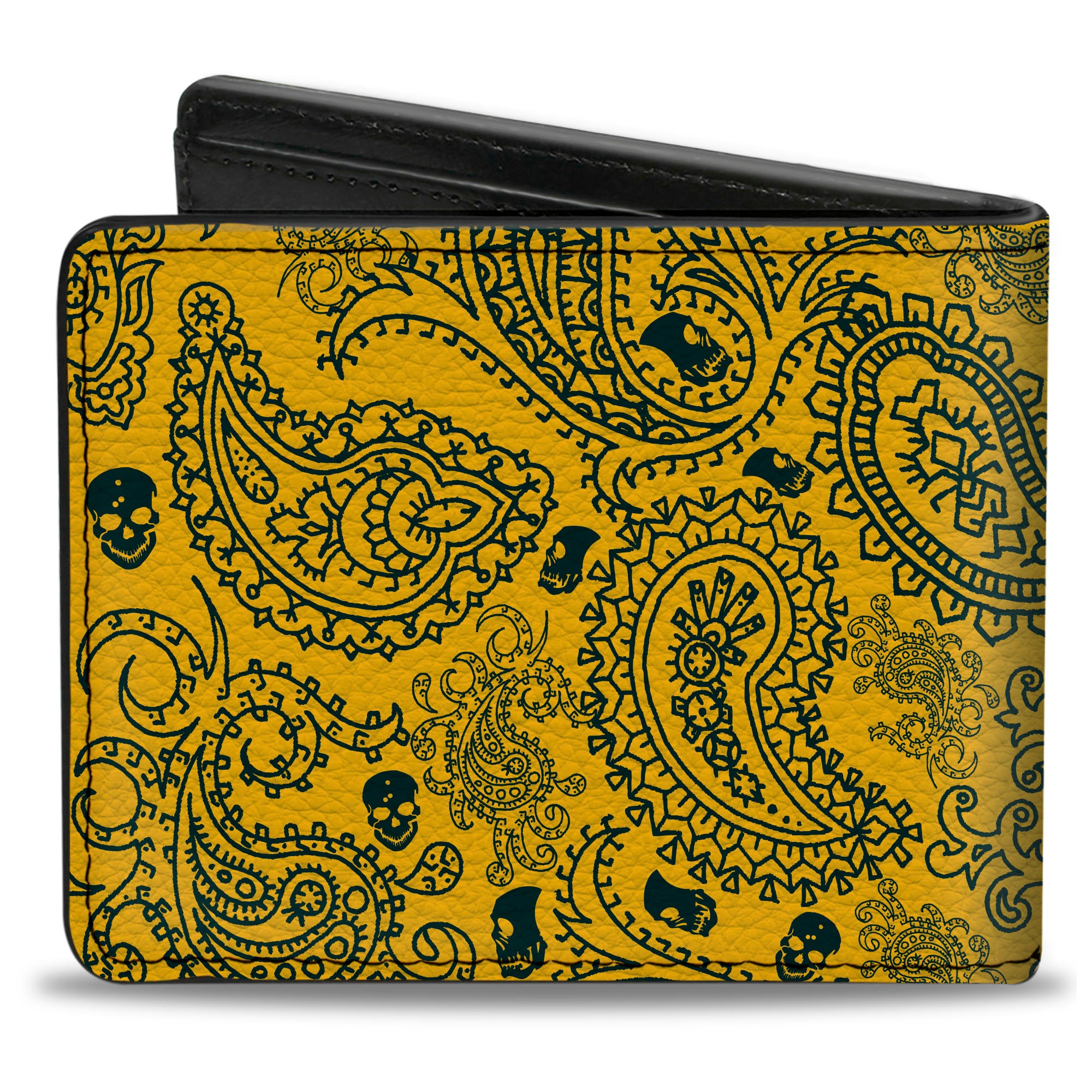 Bi-Fold Wallet - Bandana Skulls Gold Green Bi-Fold Wallets Buckle-Down
