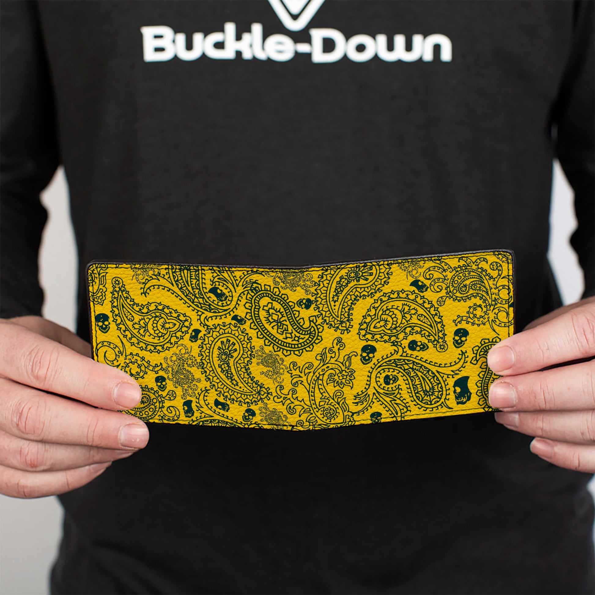 Bi-Fold Wallet - Bandana Skulls Gold Green Bi-Fold Wallets Buckle-Down