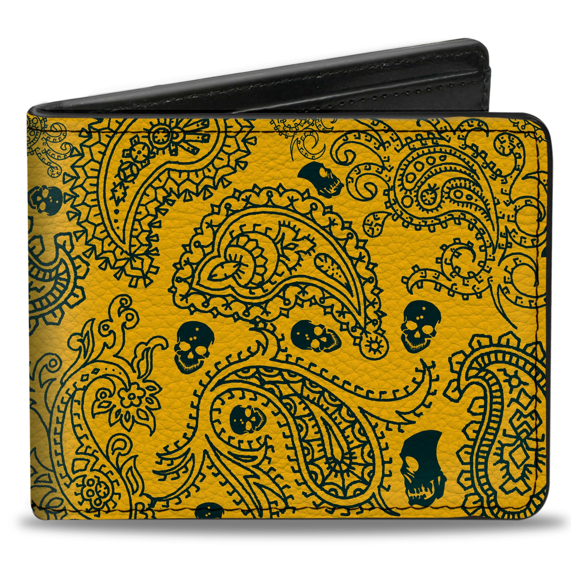 Bi-Fold Wallet - Bandana Skulls Gold Green Bi-Fold Wallets Buckle-Down