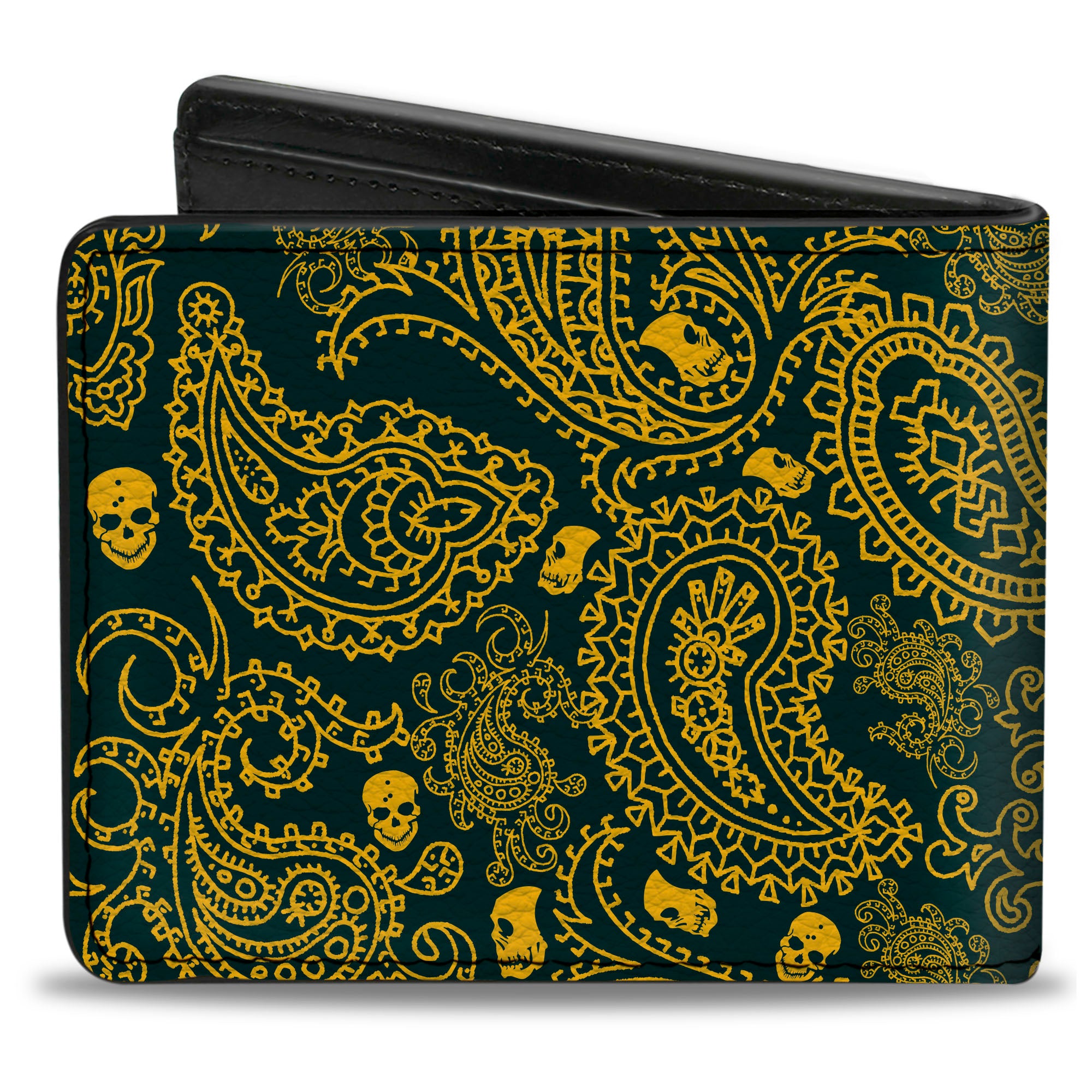 Bi-Fold Wallet - Bandana Skulls Green Gold Bi-Fold Wallets Buckle-Down
