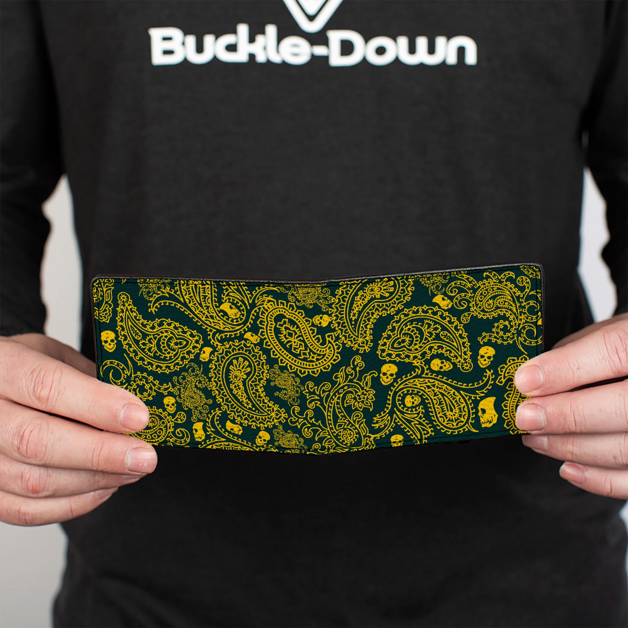 Bi-Fold Wallet - Bandana Skulls Green Gold Bi-Fold Wallets Buckle-Down