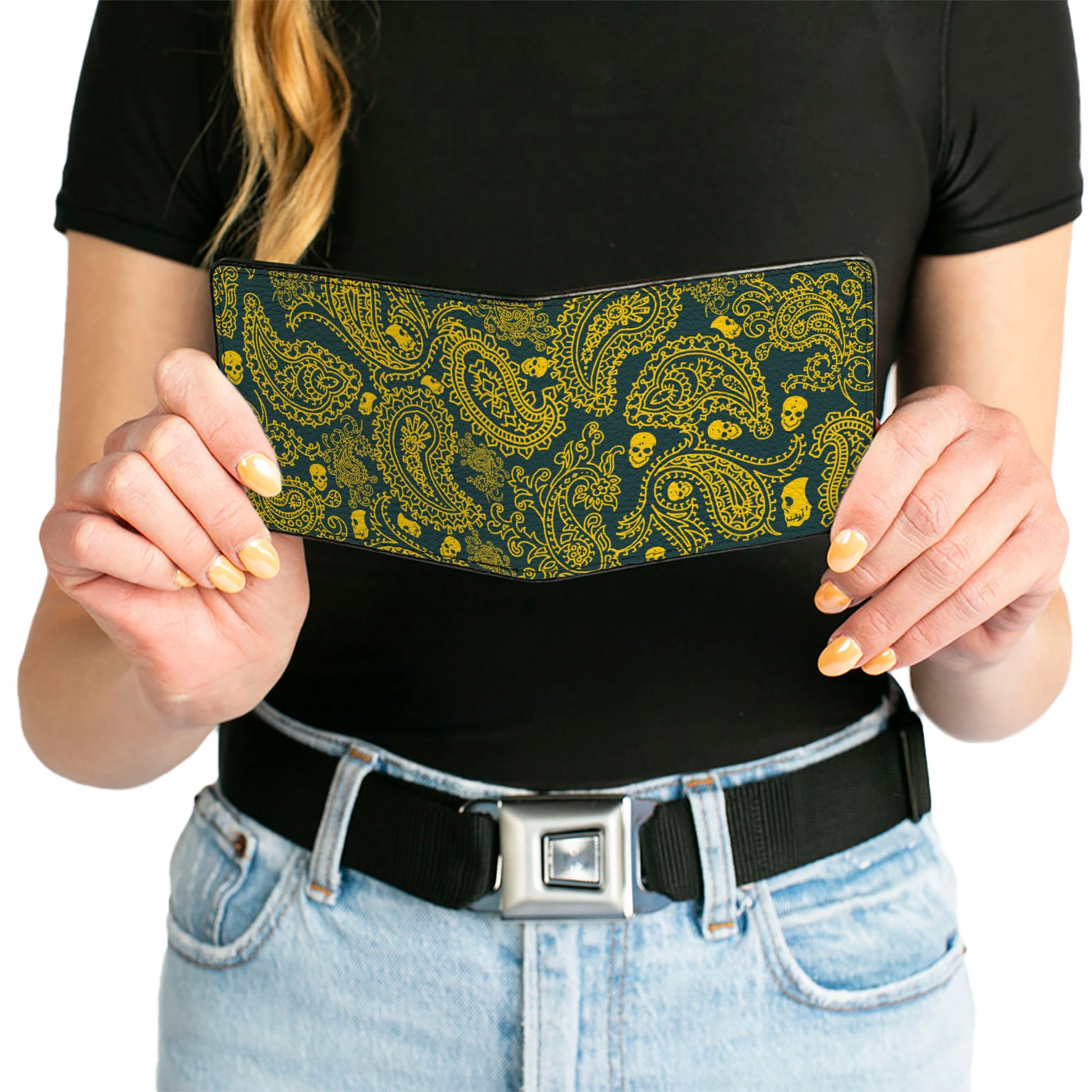 Bi-Fold Wallet - Bandana Skulls Green Gold Bi-Fold Wallets Buckle-Down