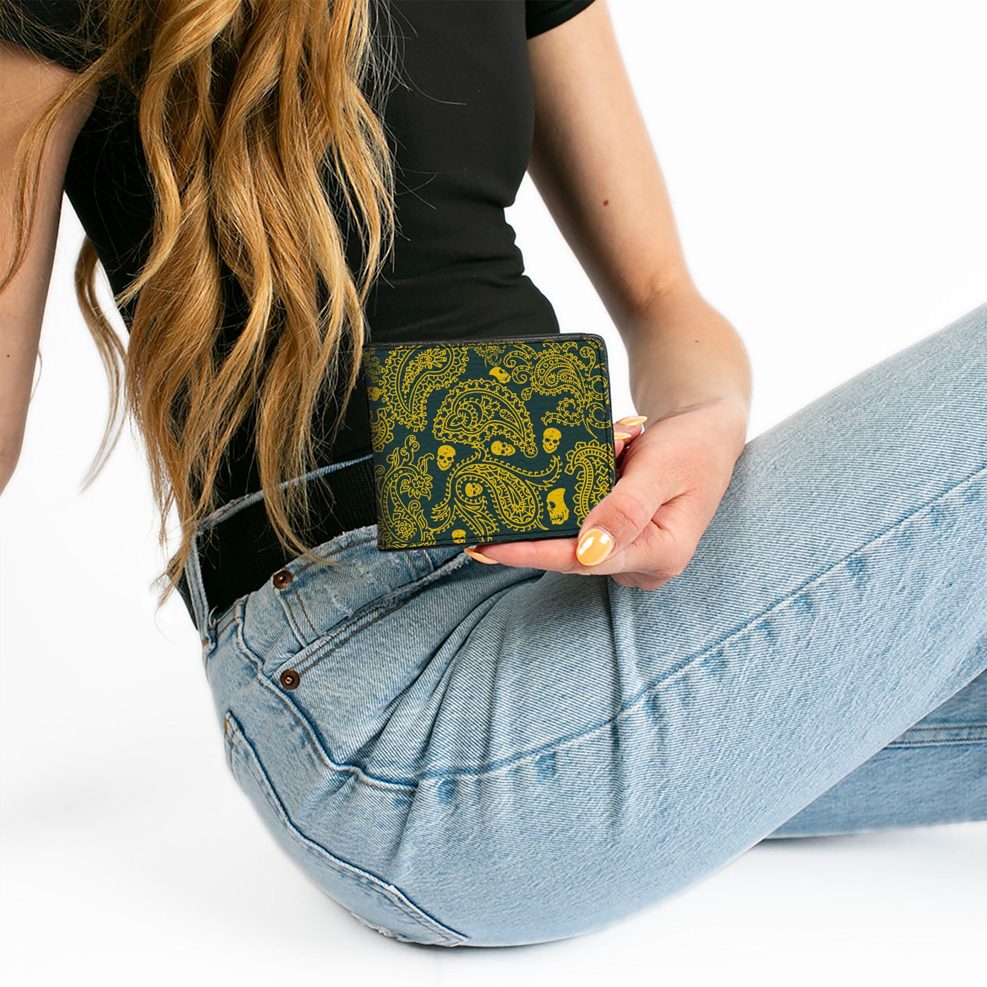 Bi-Fold Wallet - Bandana Skulls Green Gold Bi-Fold Wallets Buckle-Down