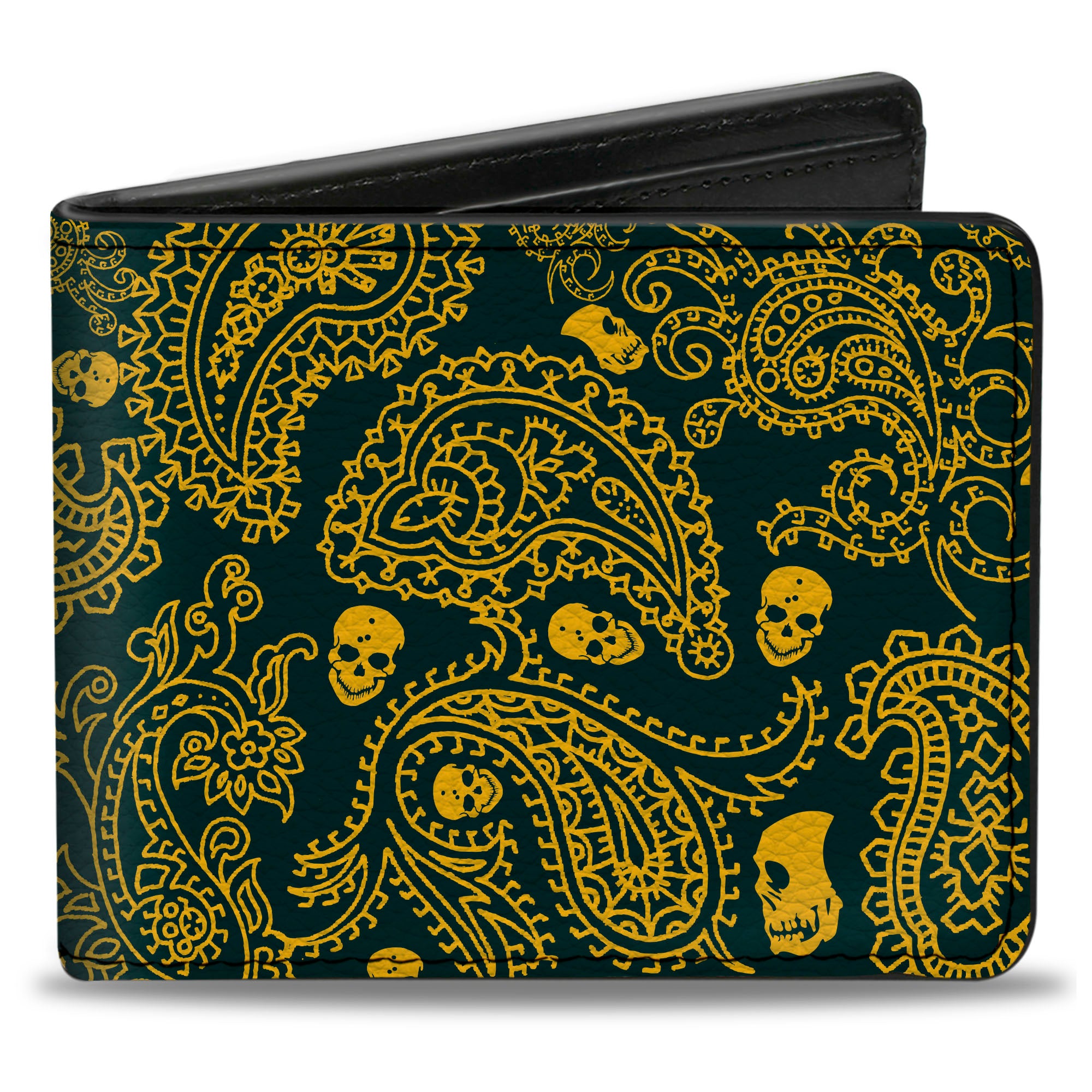 Bi-Fold Wallet - Bandana Skulls Green Gold Bi-Fold Wallets Buckle-Down