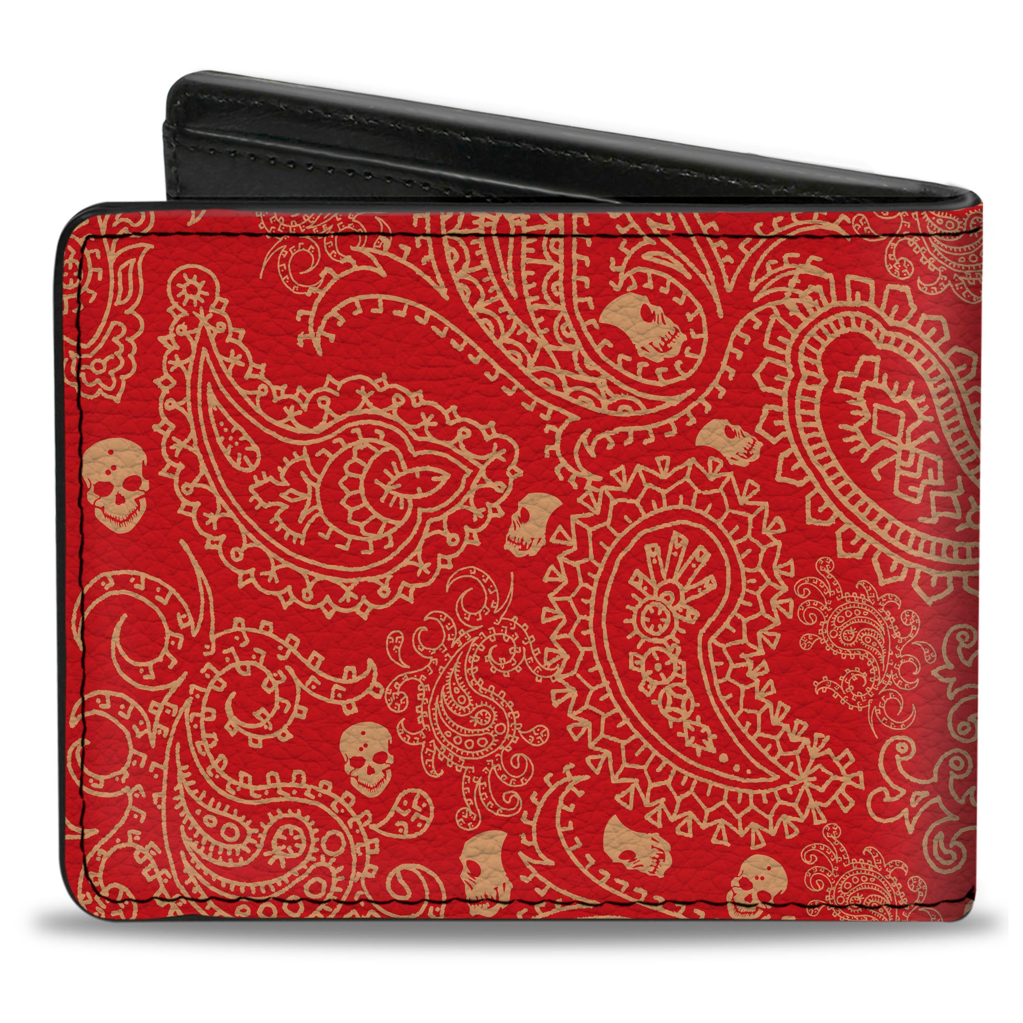 Bi-Fold Wallet - Bandana Skulls Scarlet Red Gold Bi-Fold Wallets Buckle-Down