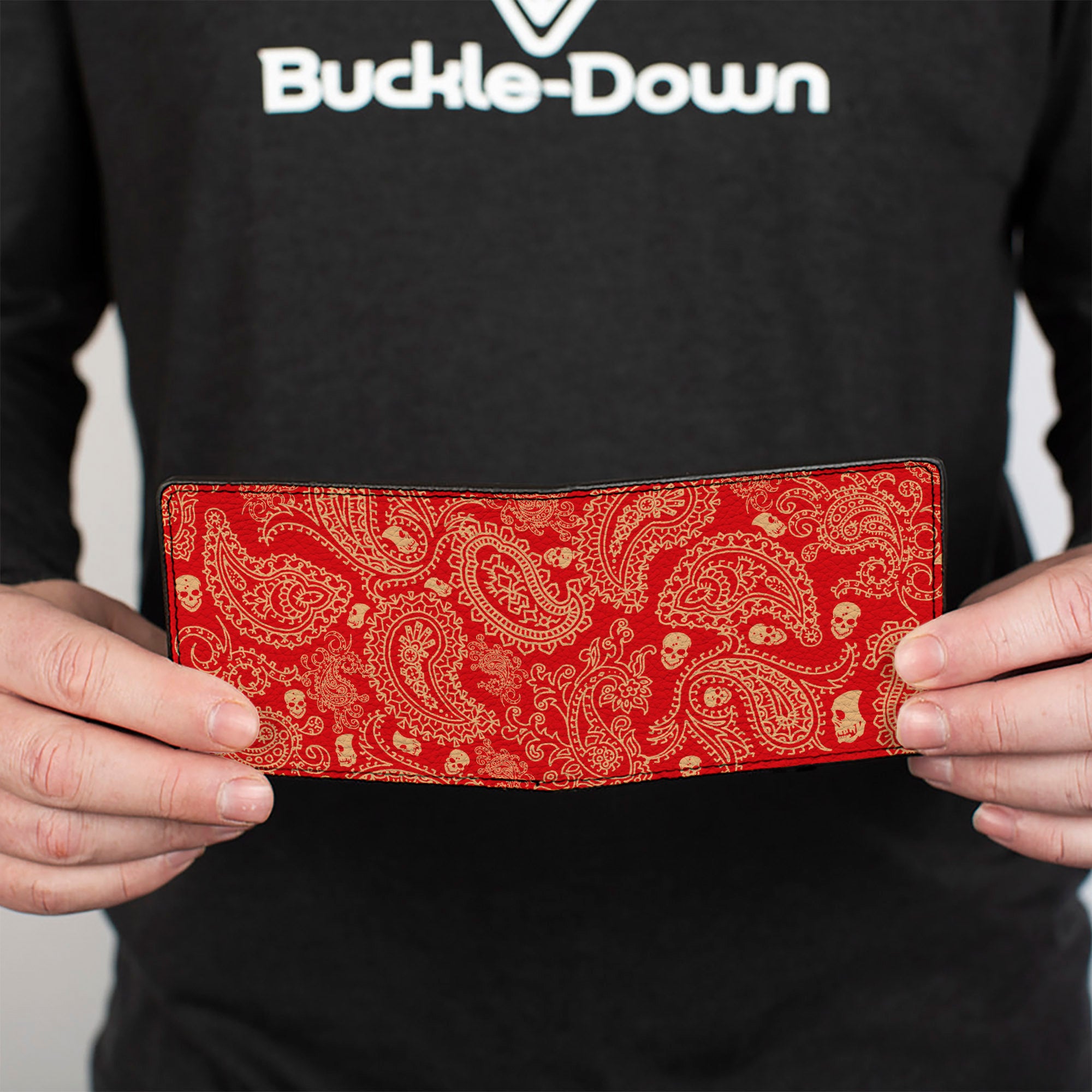 Bi-Fold Wallet - Bandana Skulls Scarlet Red Gold Bi-Fold Wallets Buckle-Down