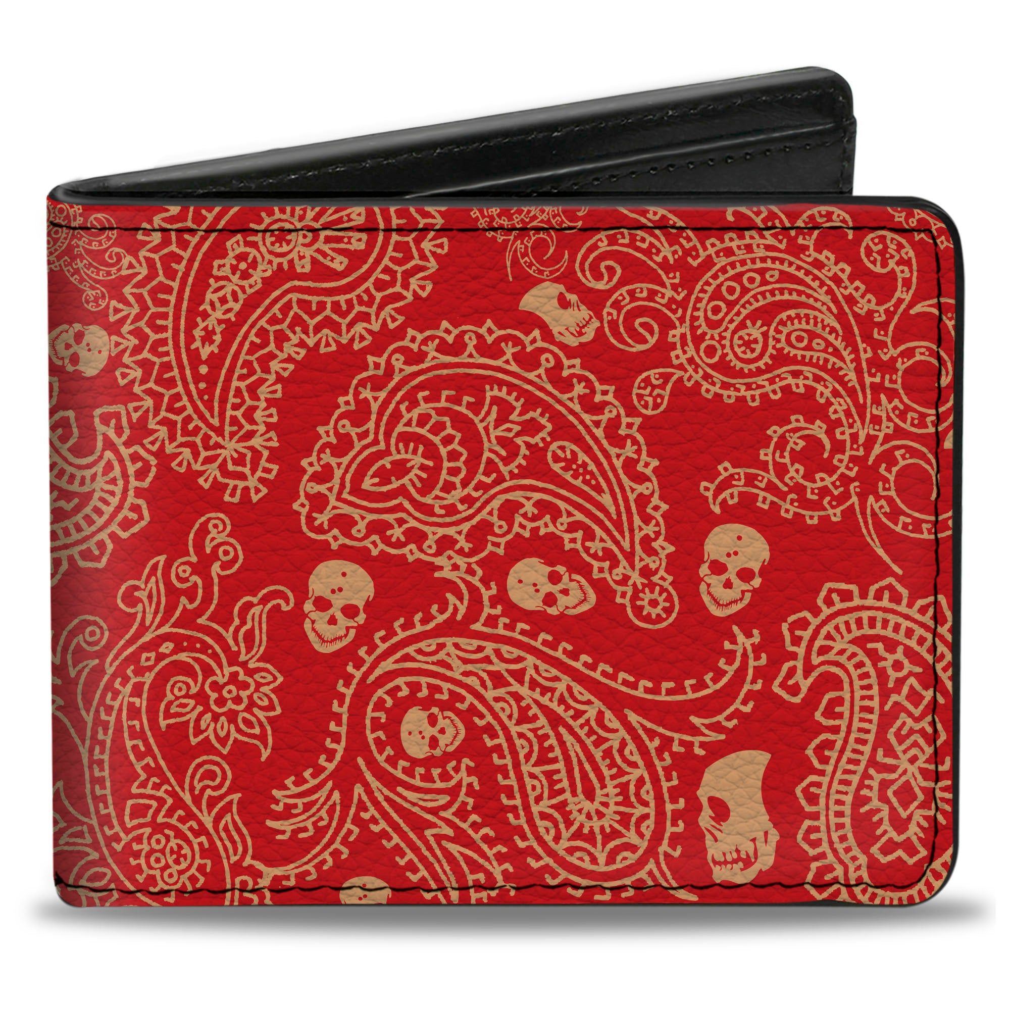 Bi-Fold Wallet - Bandana Skulls Scarlet Red Gold Bi-Fold Wallets Buckle-Down