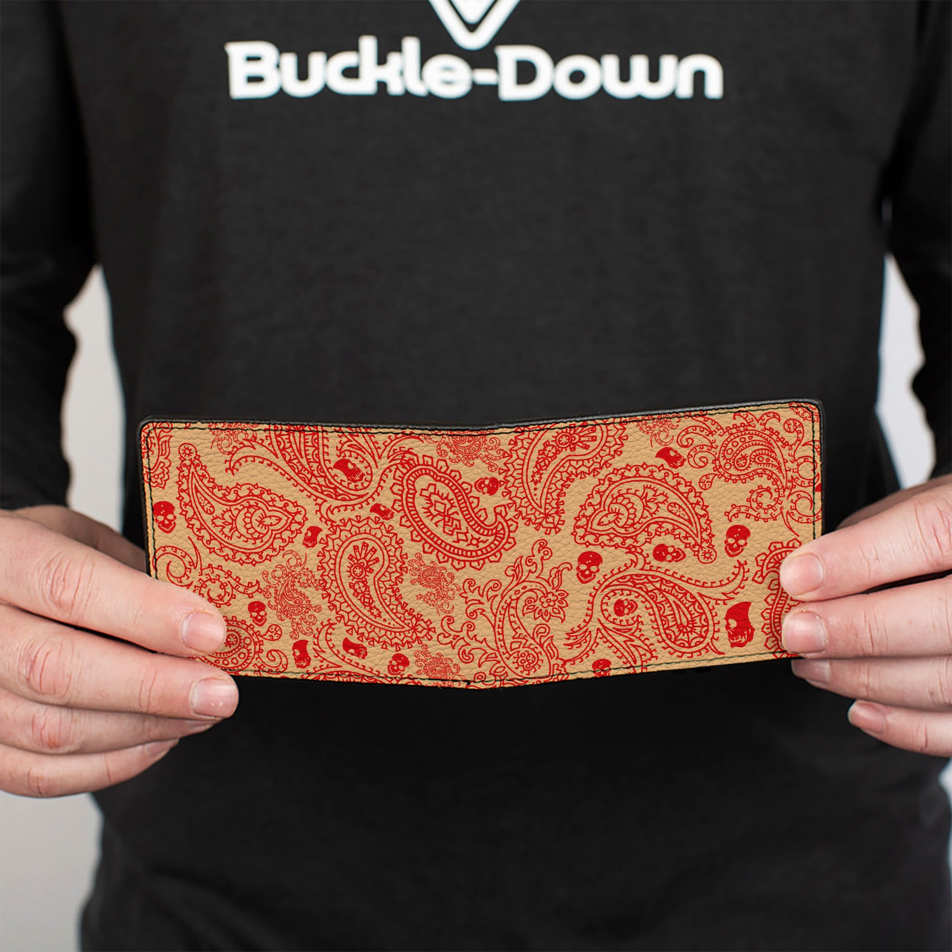 Bi-Fold Wallet - Bandana Skulls Gold Scarlet Red Bi-Fold Wallets Buckle-Down